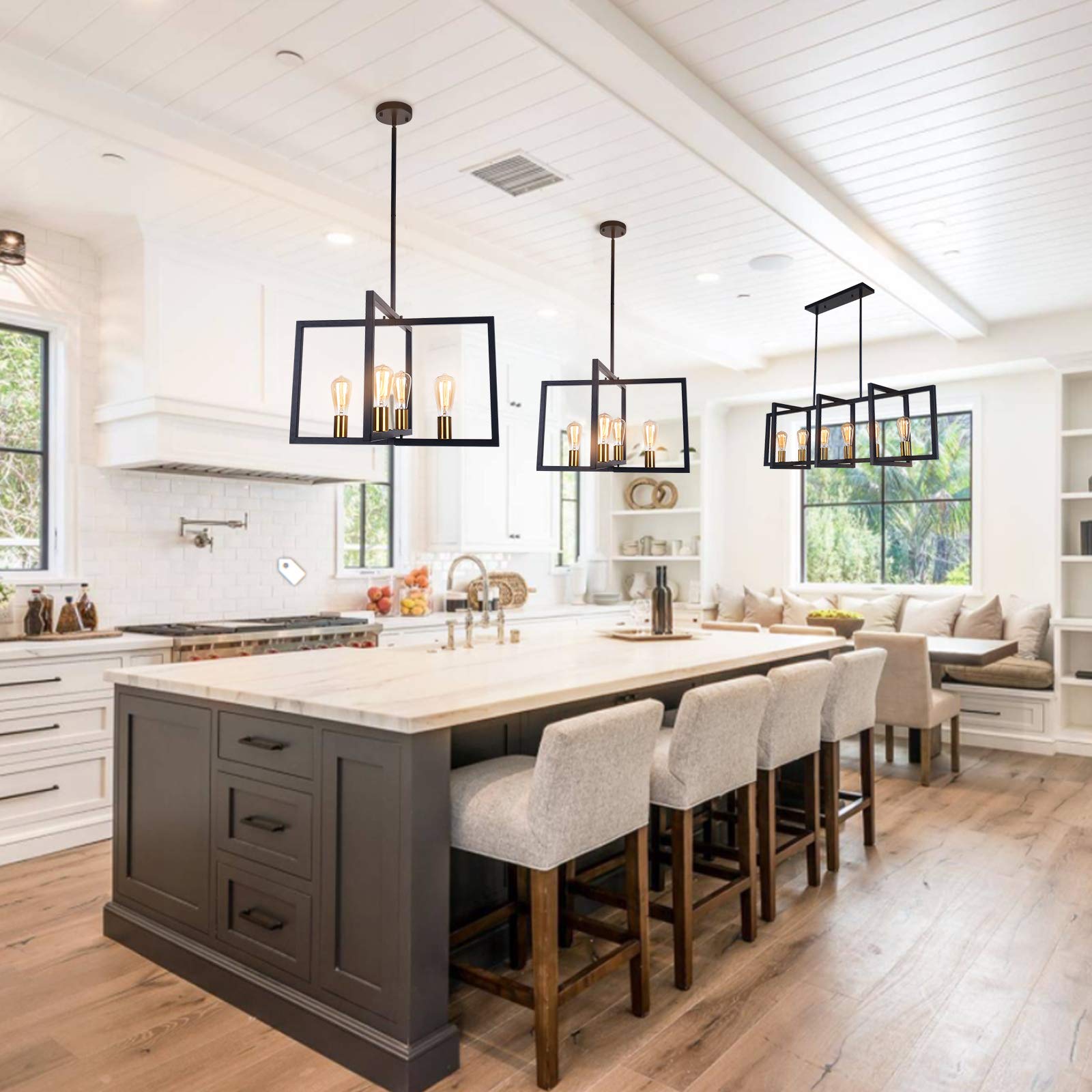 Modern Rectangle Linear Chandelier - Kitchen Island Pendant Lighting Fixture for Dining Room & Ceiling Hanging | Perfect for Contemporary Home Decor & Restaurant Ambiance