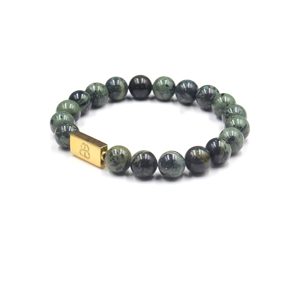 Premium Men's Dark Green Jade & Gold Bead Bracelet - Handcrafted Natural Jade Stone Beaded Jewelry for Men - Perfect for Gifts, Meditation & Spiritual Healing
