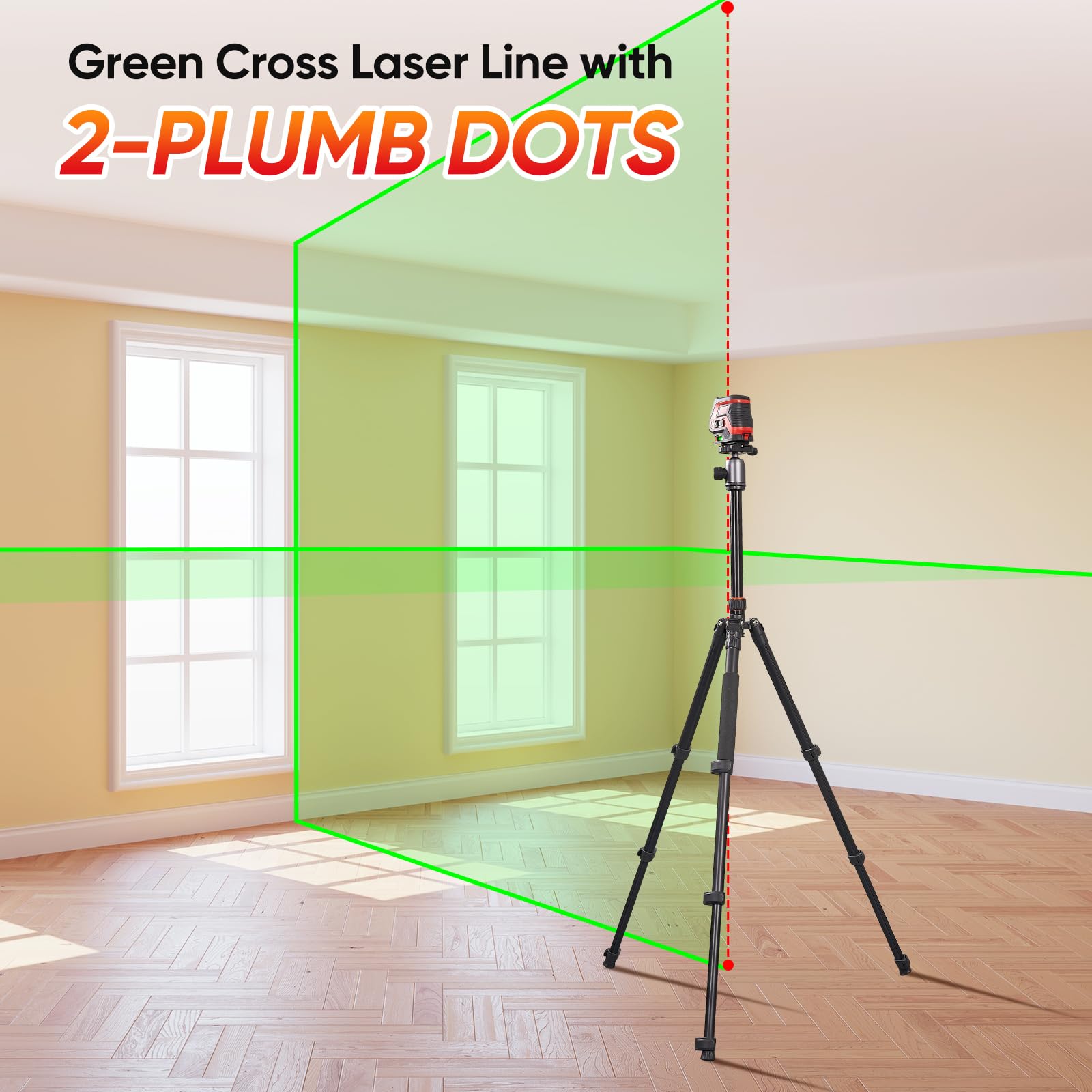Elikliv Self-Leveling Green Laser Level with 2 Plumb Dots - 200Ft Cross Line Laser Tool for Construction, Picture Hanging & DIY Projects - Includes 2 Rechargeable Batteries - Perfect for Wall Alignment, Tile Installation & Home Renovation