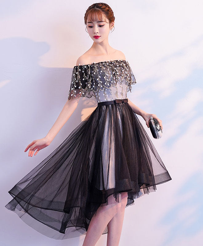 Elegant Black Tulle Lace Short Prom Dress with Floral Appliques | Sexy Homecoming Party Gown for Teens | Perfect for Prom Night, Homecoming Dance, and Formal Occasions