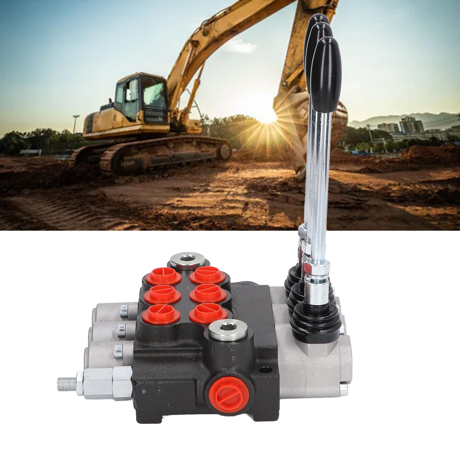 Eujgoov 3 Spool Hydraulic Control Valve - Double Acting Cast Iron Loader Valve P40-3OT for Tractors, Excavators & Heavy Equipment Hydraulic Systems