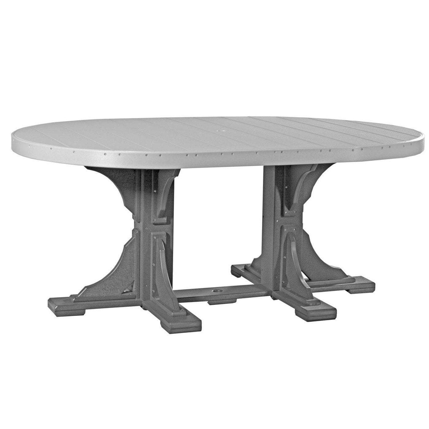 LuxCraft 5-Piece Outdoor Dining Set - Recycled Plastic Oval Table with 4 Adirondack Chairs in Dove Gray - Perfect for Patio, Garden, and Backyard Entertaining
