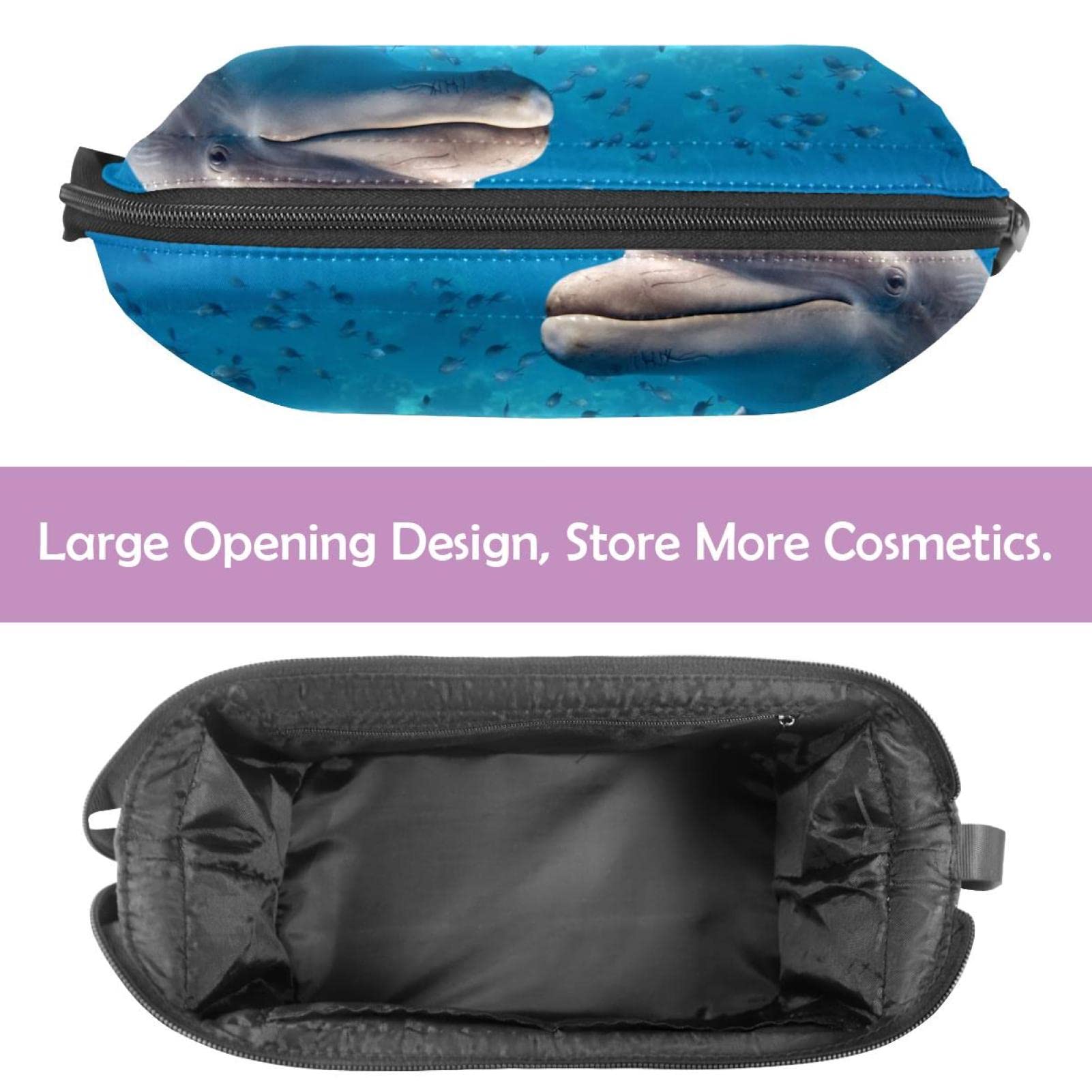 Waterproof Makeup Bag for Women - Large Travel Cosmetic Organizer with Brush Holder, Dolphin & Sea Turtle Design - Perfect for Travel, Gym, and Daily Use