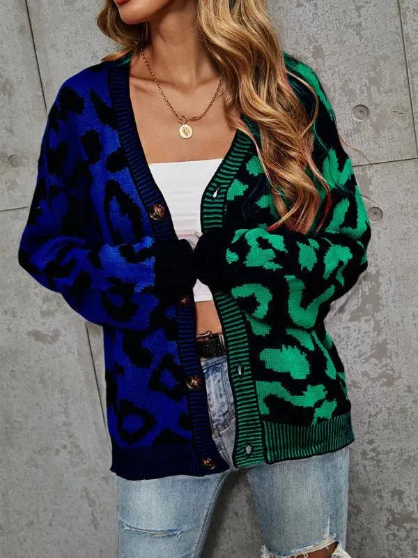 Stylish Leopard Print Oversized Knit Cardigan Sweater for Women - Cozy Fall & Winter Fashion - Perfect for Streetwear, Casual Outfits and Layering