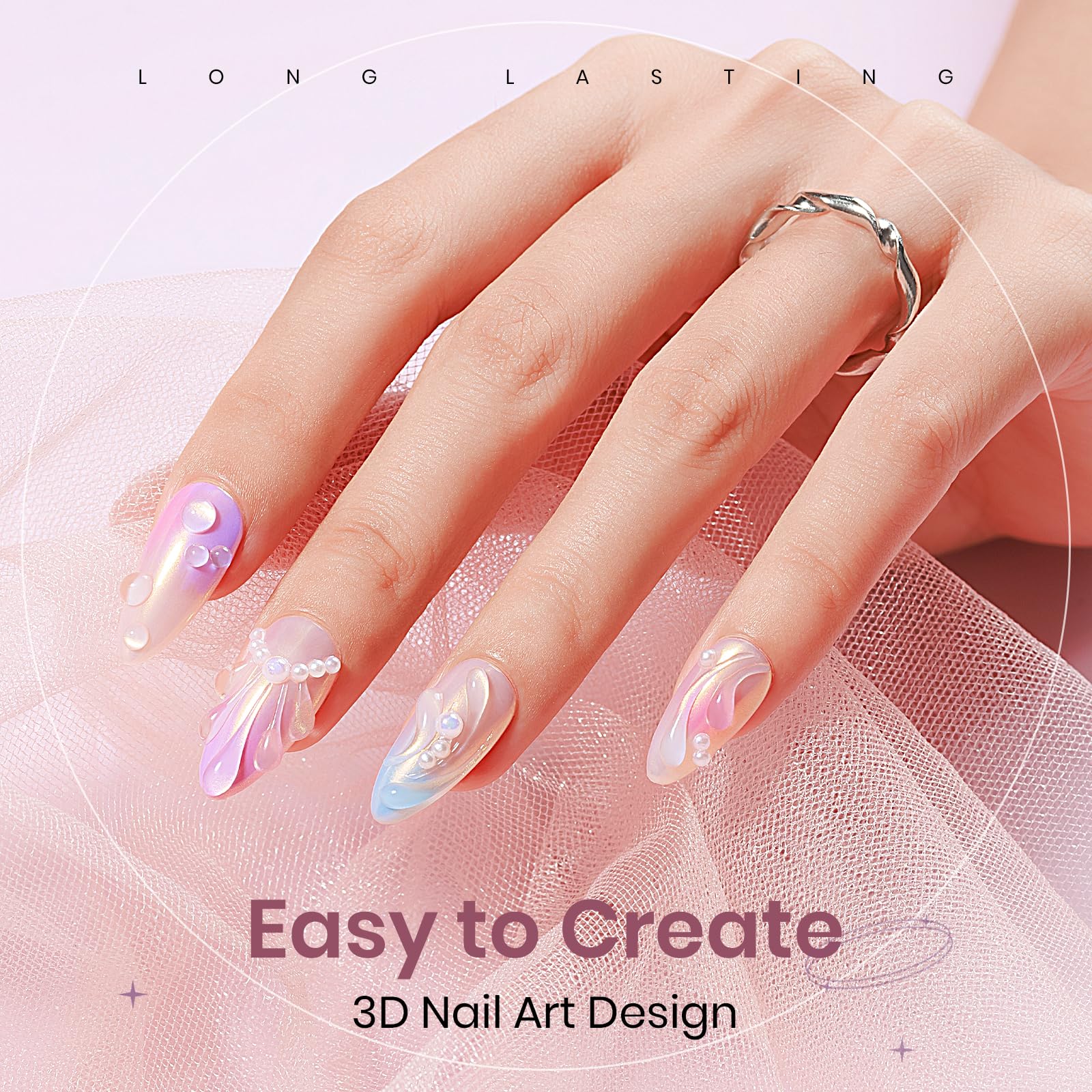 3D Clear Nail Sculpting Gel - 30g No Wipe Molding Gel for Nail Art, Rhinestone & Charm Decoration | Perfect for DIY Nail Designs, Salon Manicures & Professional Nail Extensions
