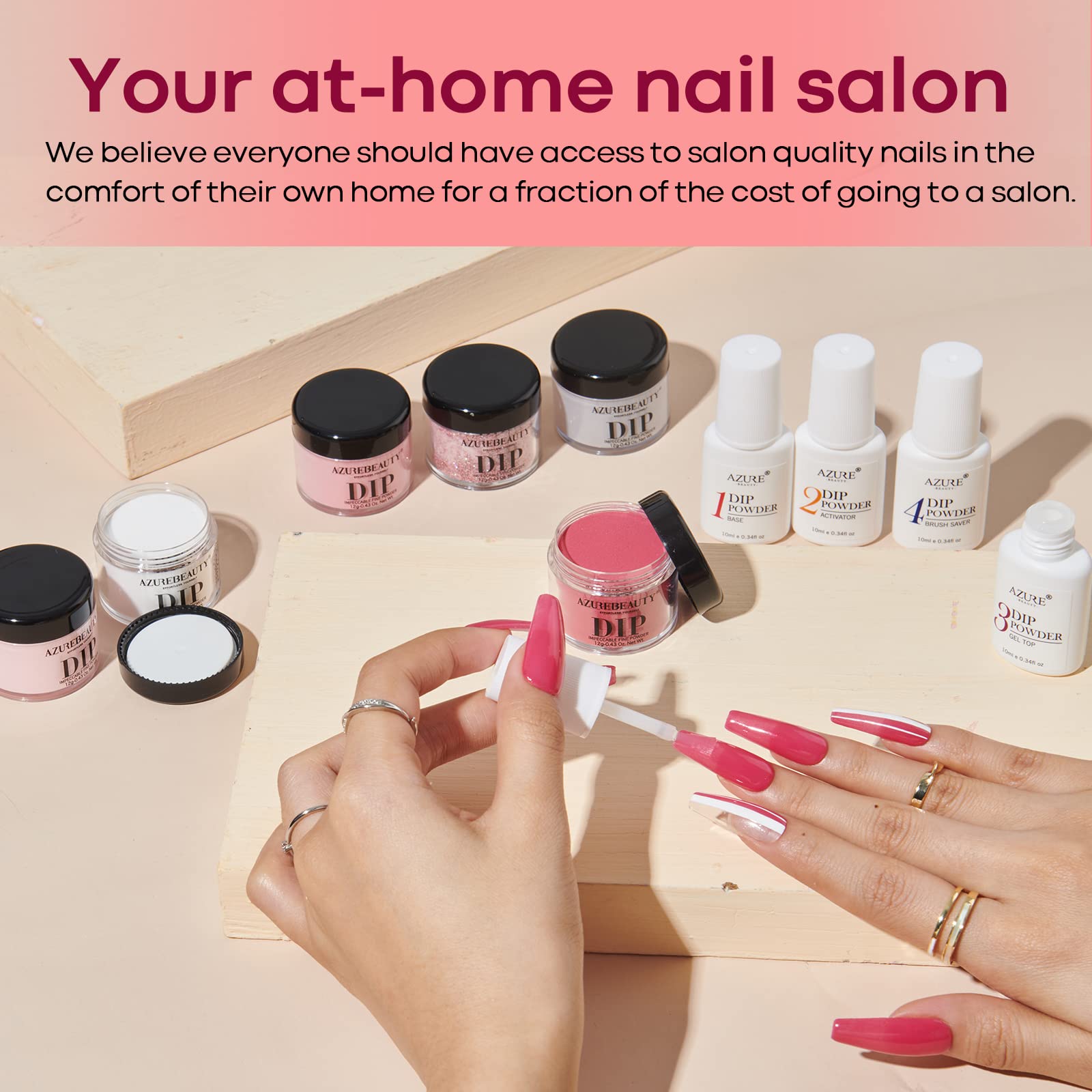 AZUREBEAUTY Dip Powder Nail Kit - Starter Set with Pink & Blue Palette, Acrylic Dipping Powder System for Salon-Quality Manicures at Home | Perfect for DIY Nails, Gifts & Nail Art Enthusiasts