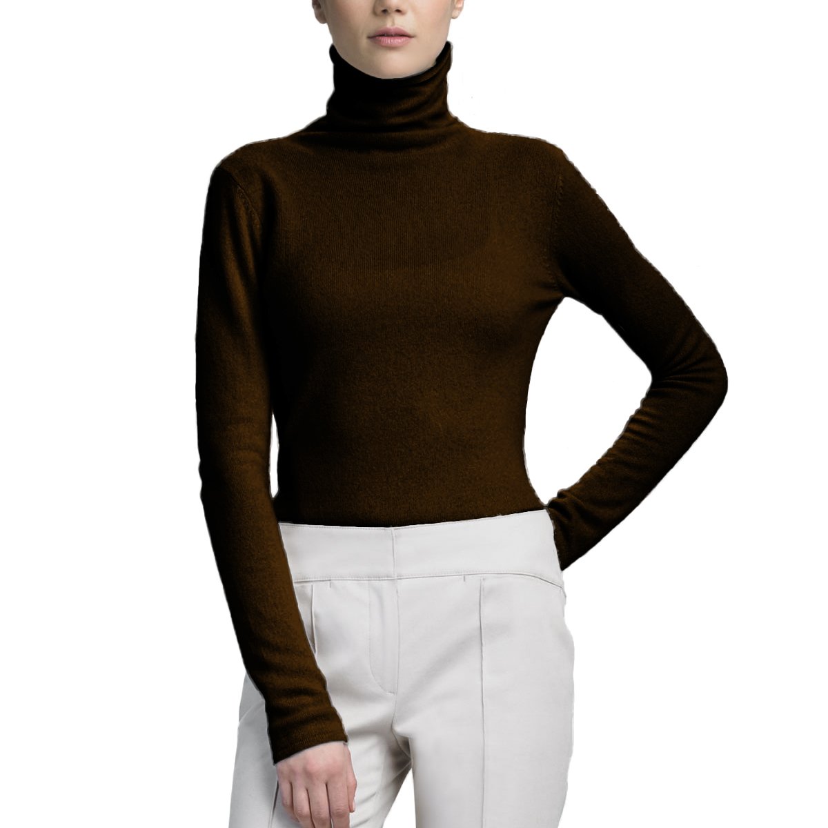 Parisbonbon Women's 100% Cashmere Turtleneck Sweater - Chocolate Brown, Size S | Soft Winter Pullover for Office, Date Night & Holiday Outfits