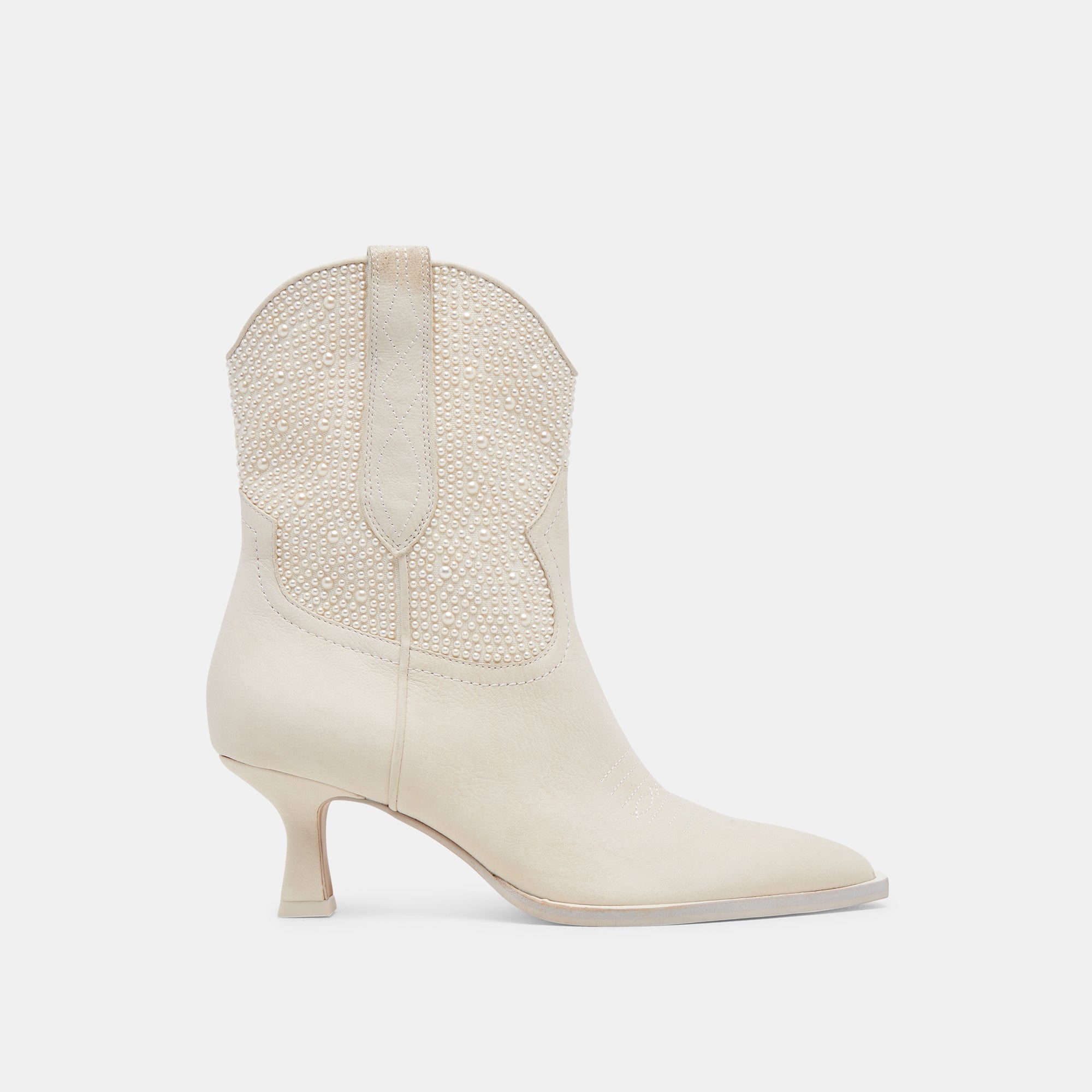 Angel Pearl Booties - Vanilla Pearls Embellished Women's Ankle Boots for Casual Outings & Special Occasions