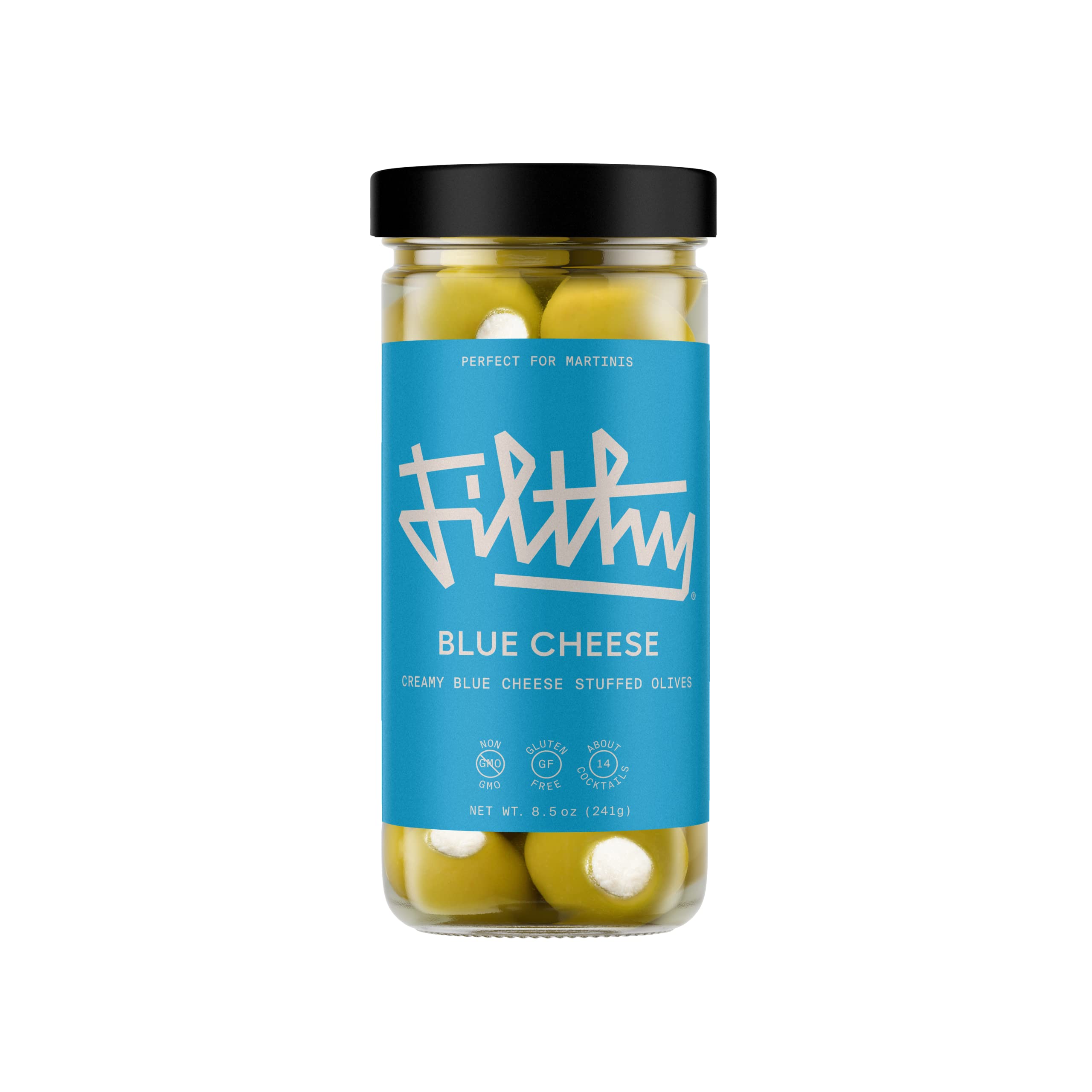 Premium Blue Cheese Stuffed Olives - Gourmet Cocktail Garnish (8.5 Oz Jar, 14 Count) | Perfect for Martinis, Charcuterie Boards & Upscale Party Appetizers