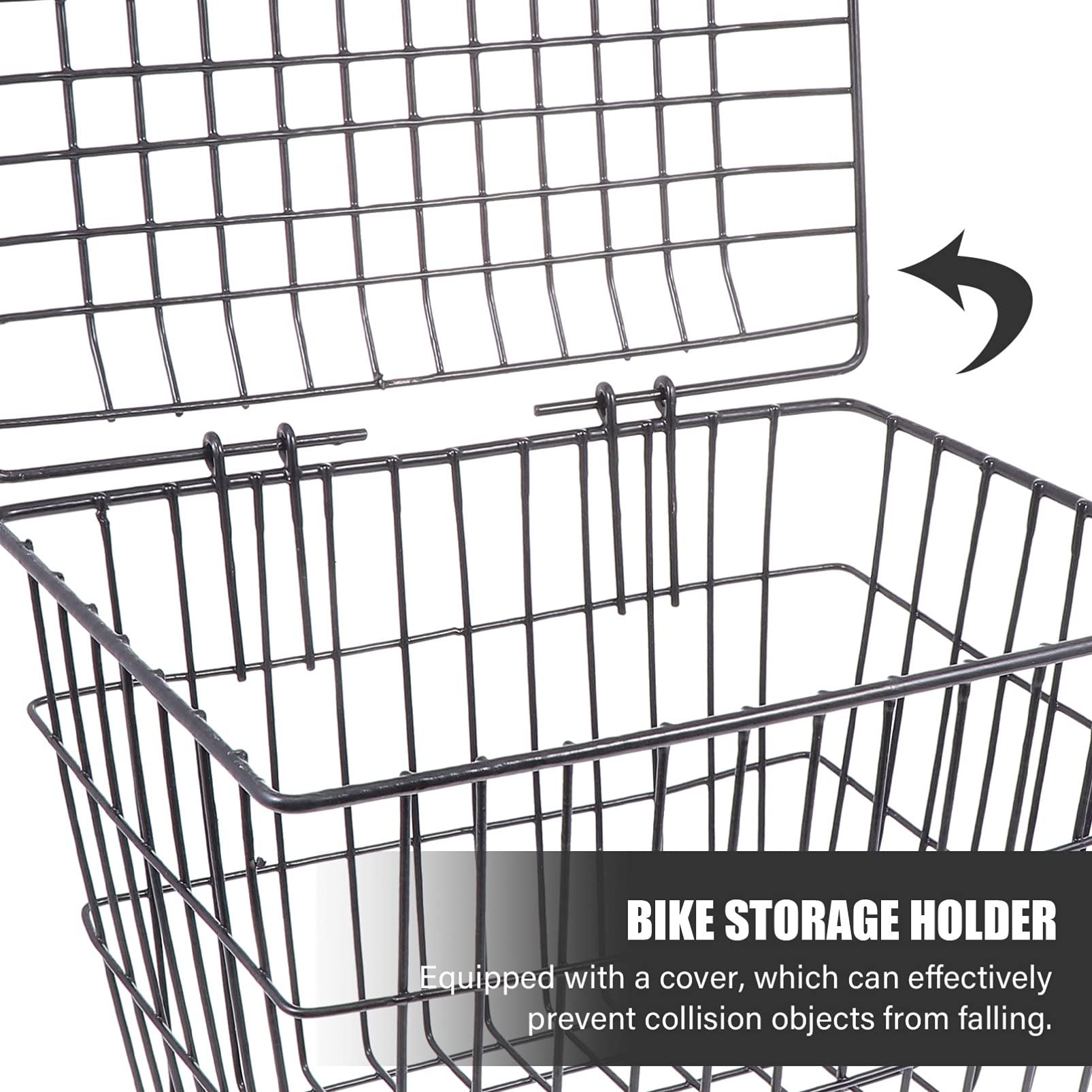 LIOOBO Metal Wire Bike Basket with Lid - Front & Rear Bicycle Storage Basket, Handlebar Organizer for Mountain Bike, Road Bike, Commuter Bike - Perfect for Groceries, Picnics, and Daily Errands (Black)