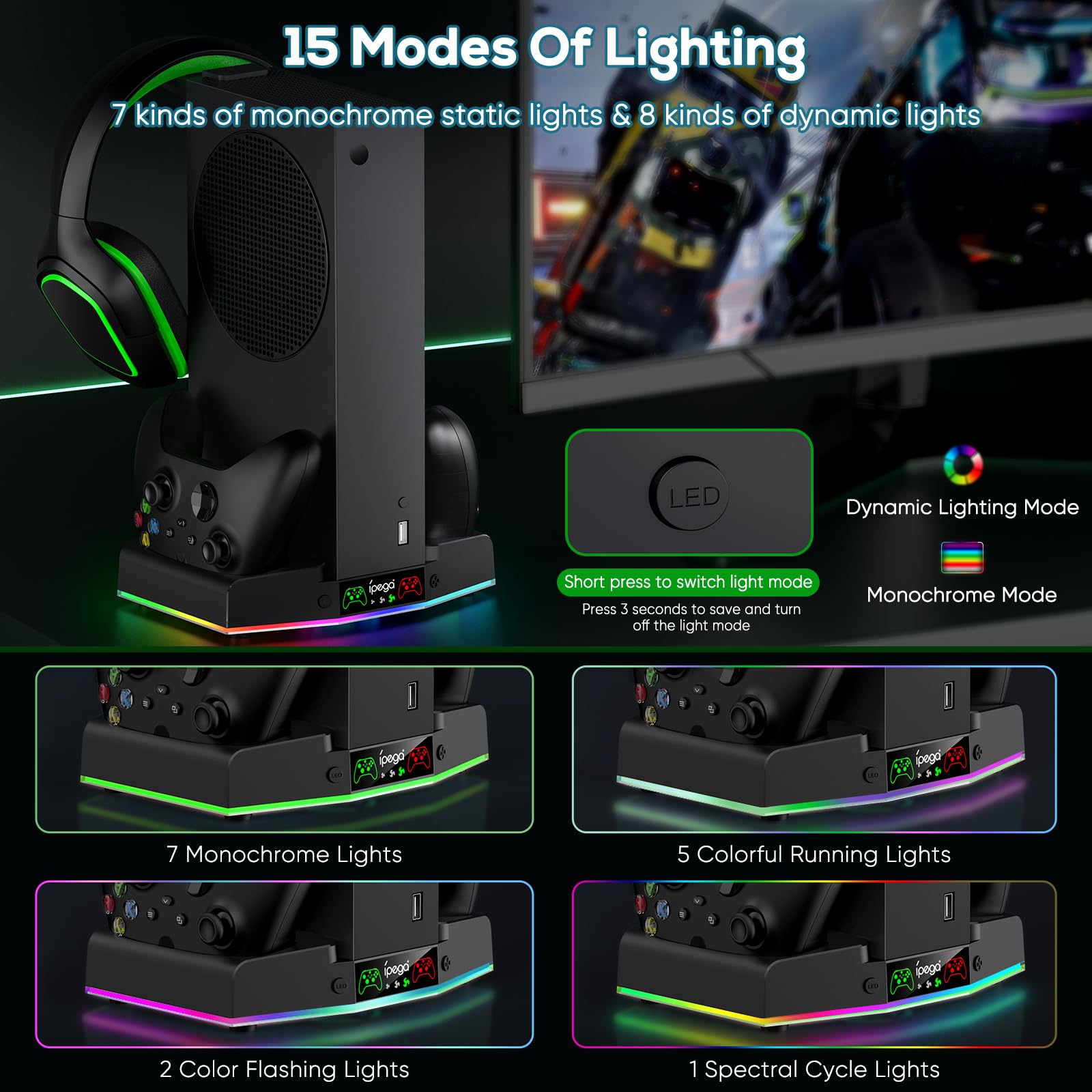 Upgraded Cooling Fan Stand with Charger Station for Xbox Series S | Controller Charging Dock, RGB Cooling System (15 Colors) & Headset Hook | Perfect for Gaming Setup & Console Protection