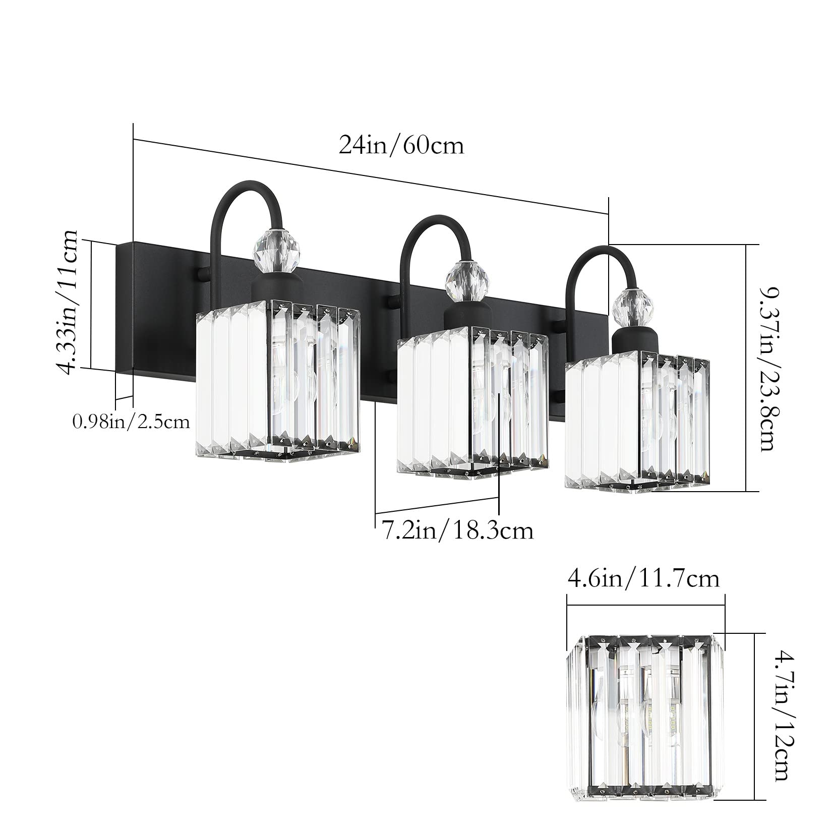 Ralbay Modern 3-Light Crystal Black Vanity Light - Matte Black Bathroom Wall Lighting Fixture for Mirror - Elegant & Durable for Bathroom, Powder Room & Dressing Area