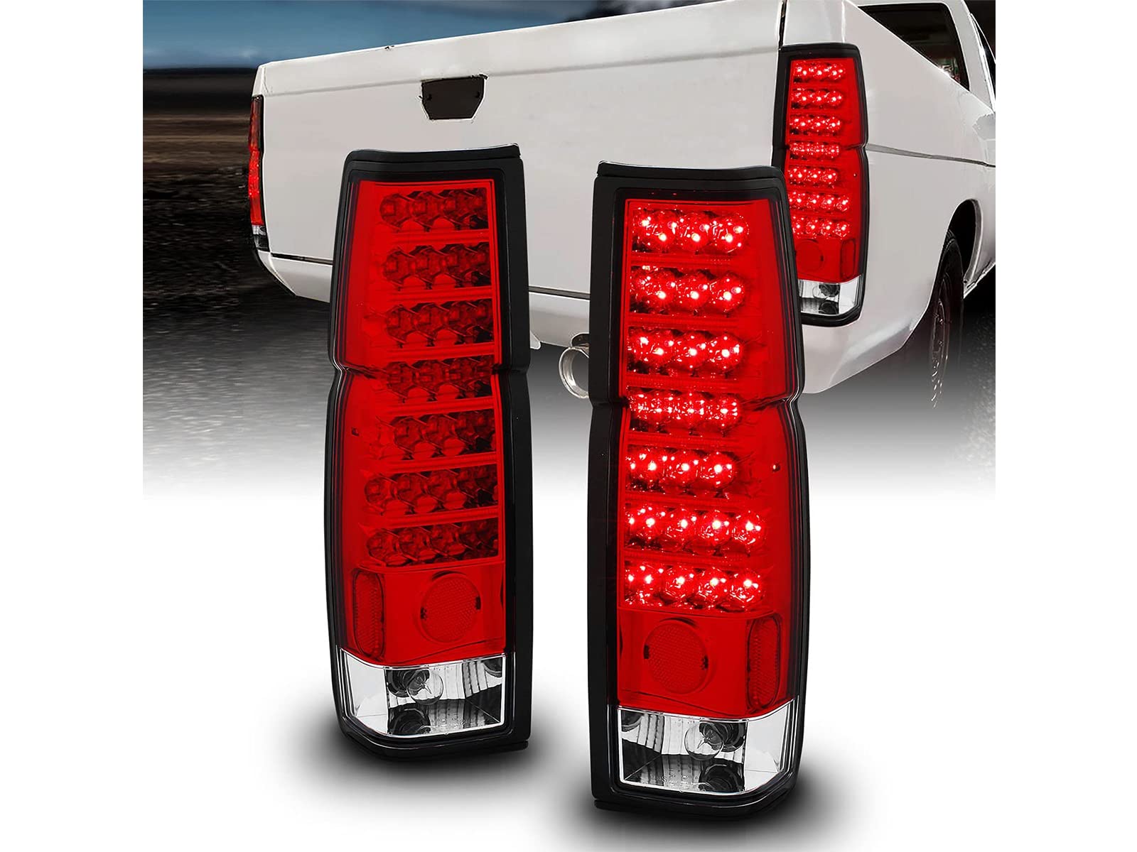 AmeriLite Red/Clear LED Tail Lights for Nissan Hardbody - Left & Right Pair - Durable, Bright, Easy Installation for Pickup Trucks & Off-Road Adventures