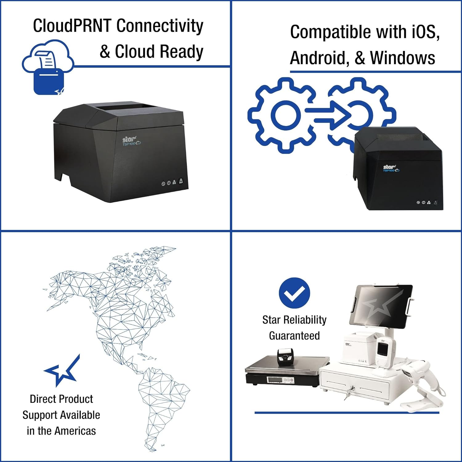 Star Micronics TSP143IVUW Thermal Receipt Printer - Wireless WLAN, USB-C & Ethernet Connectivity with CloudPRNT Support | Built-in Cutter & Power Supply | Ideal for Retail, Restaurant & POS Systems