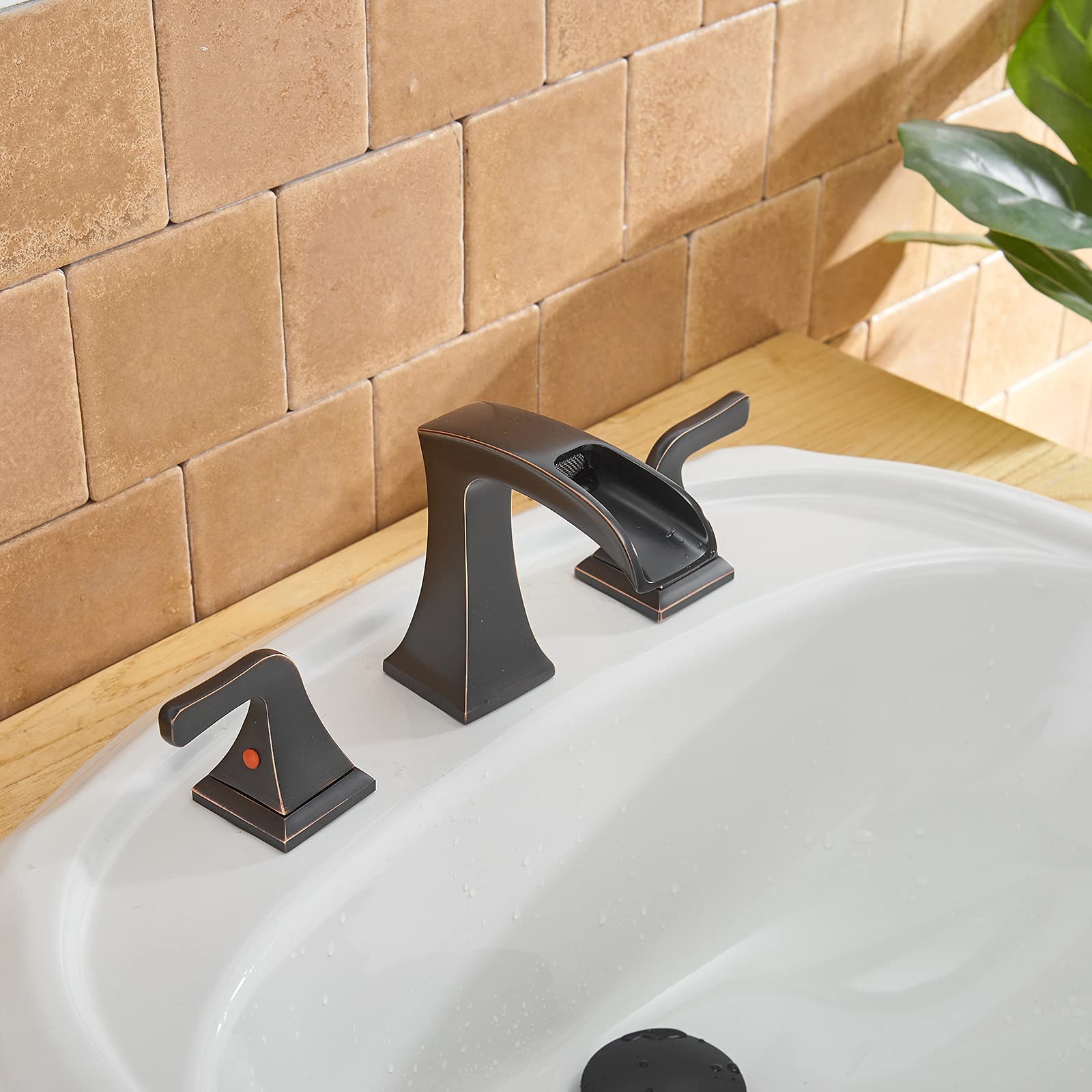 BWE Oil Rubbed Bronze 8-Inch Widespread Bathroom Faucet - 2-Handle 3-Hole Lavatory Sink Mixer Tap with Drain Assembly, Overflow & Supply Hoses - Perfect for Modern Bathroom Vanities and Powder Rooms