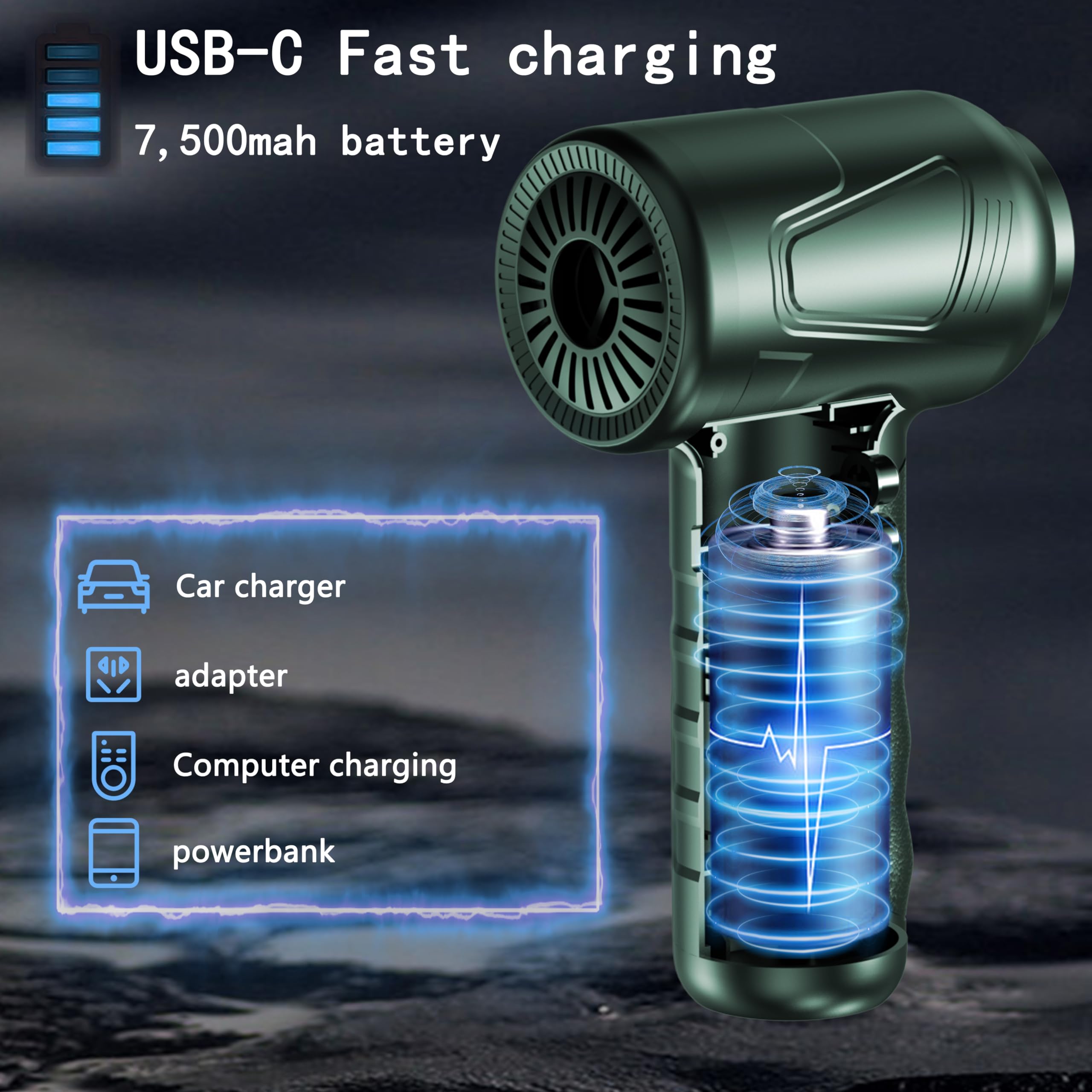 Cordless Electric Air Duster 4.0 - 3 Speed Rechargeable Air Blower for Keyboard, PC & Car Cleaning with LED Light | No Canned Air | Perfect for Electronics, Office & Home Use