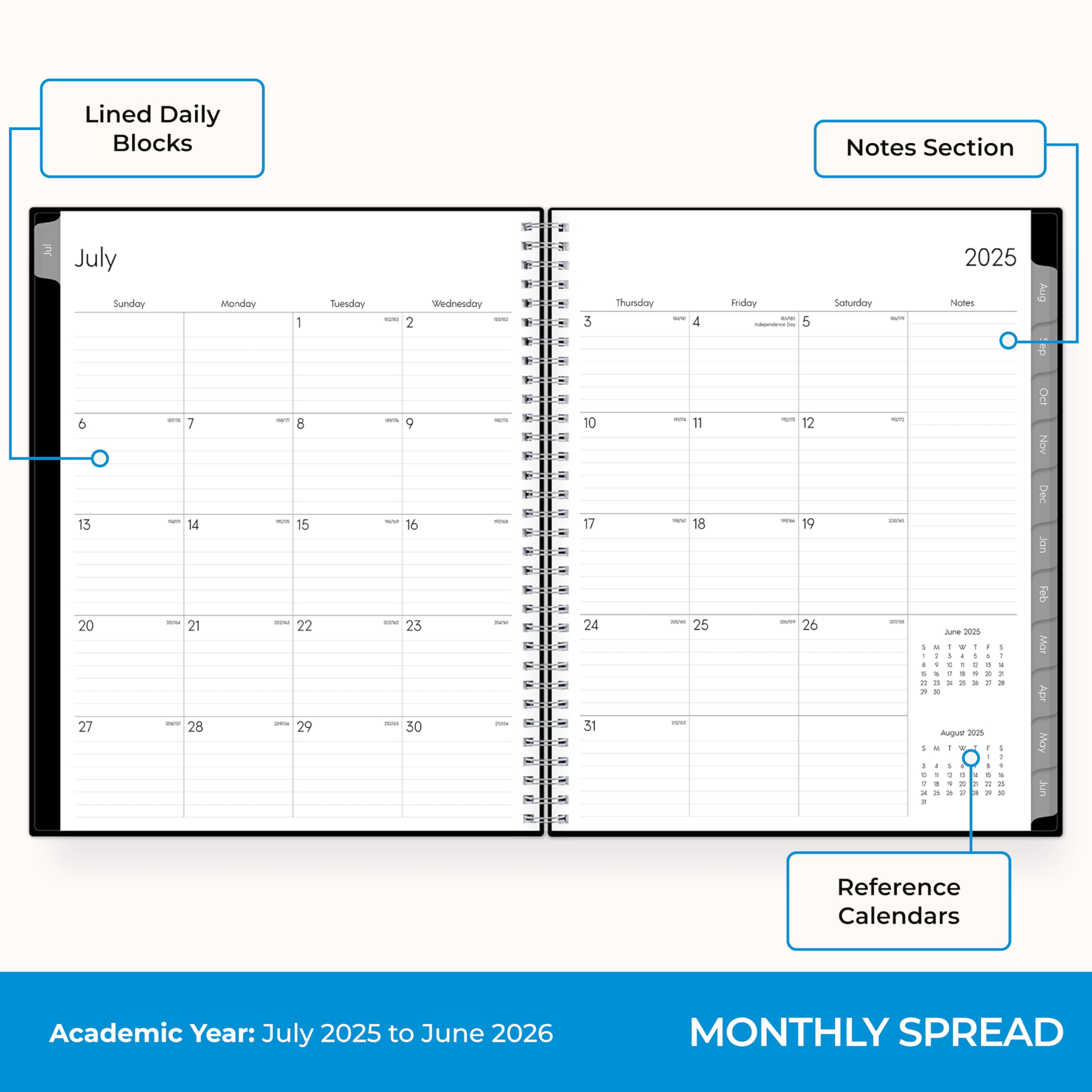 Blue Sky 2025-2026 Academic Planner - Weekly & Monthly Calendar from July to June, 8.5