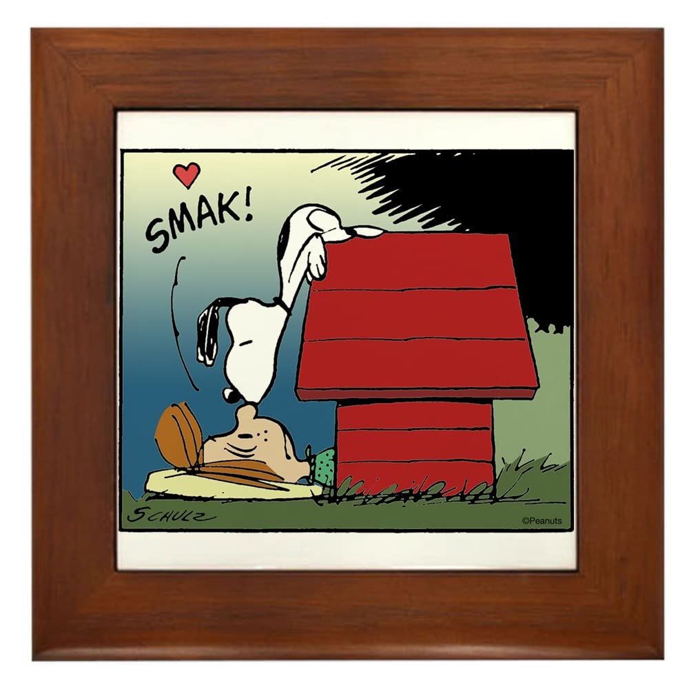 Snoopy Kiss Framed Tile - Peanuts Themed Wall Decor for Home & Office | Vintage Cartoon Artwork for Living Room, Bedroom, or Gift