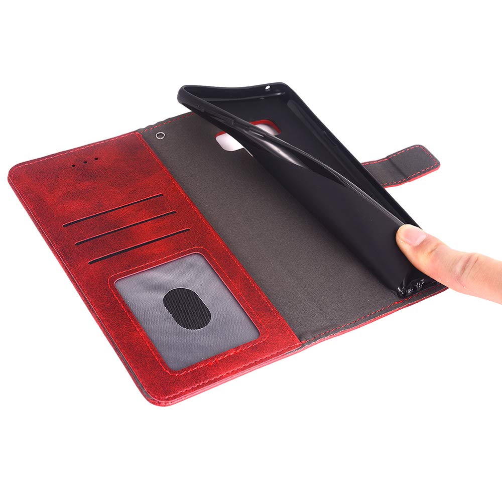 ASUWISH Leather Wallet Case for Samsung Galaxy S7 Active - Flip Cover with Card Holder, Wrist Strap & Stand Function (Compatible with G891A) - Perfect for Work, Travel and Everyday Use (Red)