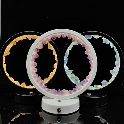 Natural Amethyst & Citrine Crystal Night Light Lamp - Energy Healing Bedroom Decor, Black Desk Lamp for Home, Office & Meditation - Perfect Halloween Gift & Feng Shui Decor