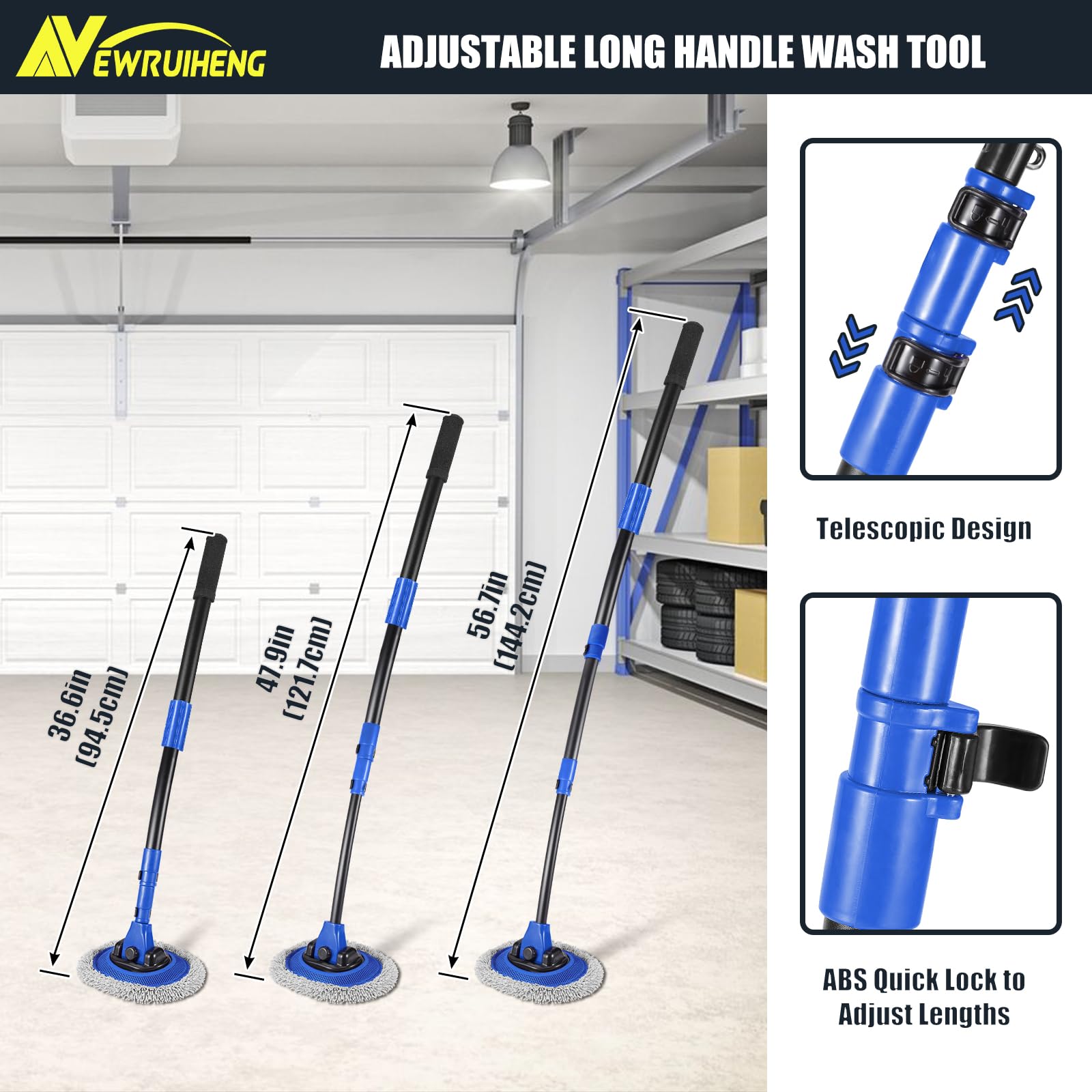 15° Bend Car Wash Brush with Telescopic Handle - Soft Chenille for RV, Truck Cleaning