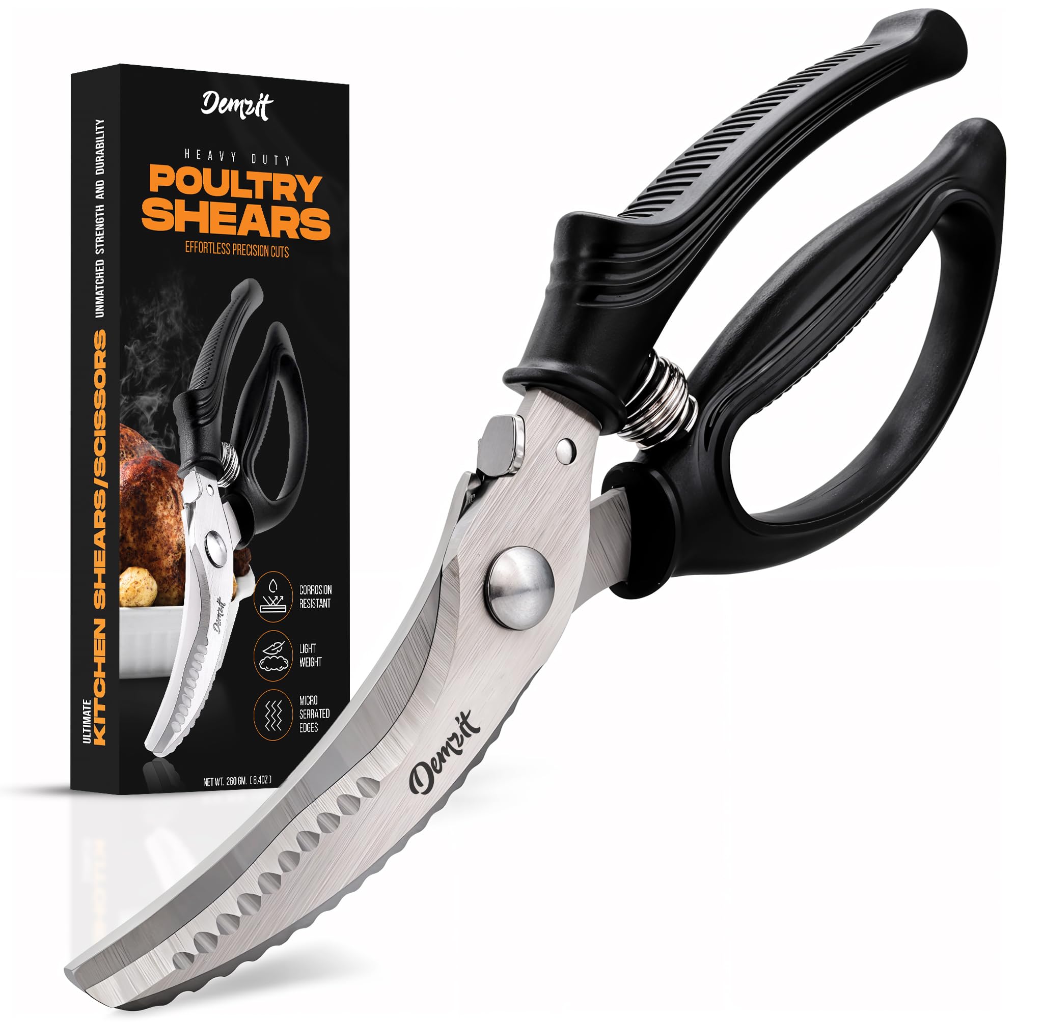 Premium Poultry Shears - Heavy Duty Kitchen Scissors for Cutting Chicken, Meat & Bones | Ergonomic Food Scissors with Safety Lock | Ideal for Meal Prep, Butchering & Cooking
