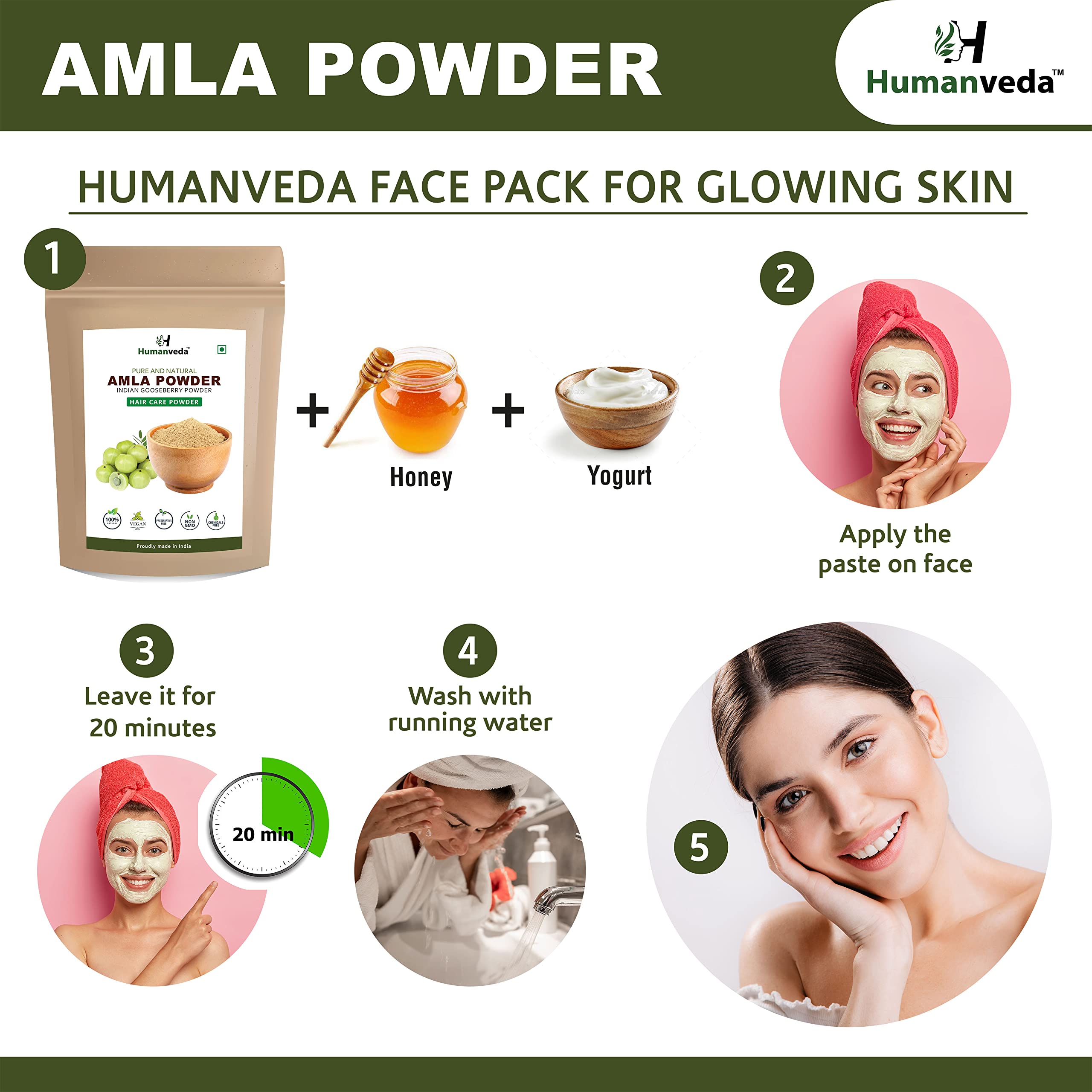 Humanveda Natural Bhringraj & Amla Powder for Hair Growth & Skin Care - Herbal Eclipta Alba & Indian Gooseberry Blend (200g) | Promotes Healthy Scalp & Glowing Skin | DIY Hair Masks & Ayurvedic Beauty Treatments
