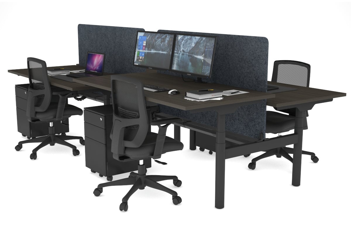 Flexi Premium Height Adjustable 4-Person H-Shaped Office Workbench - 1800L x 800W Black Frame with Cable Management | Ergonomic Standing Desk for Collaborative Workspaces & Home Offices