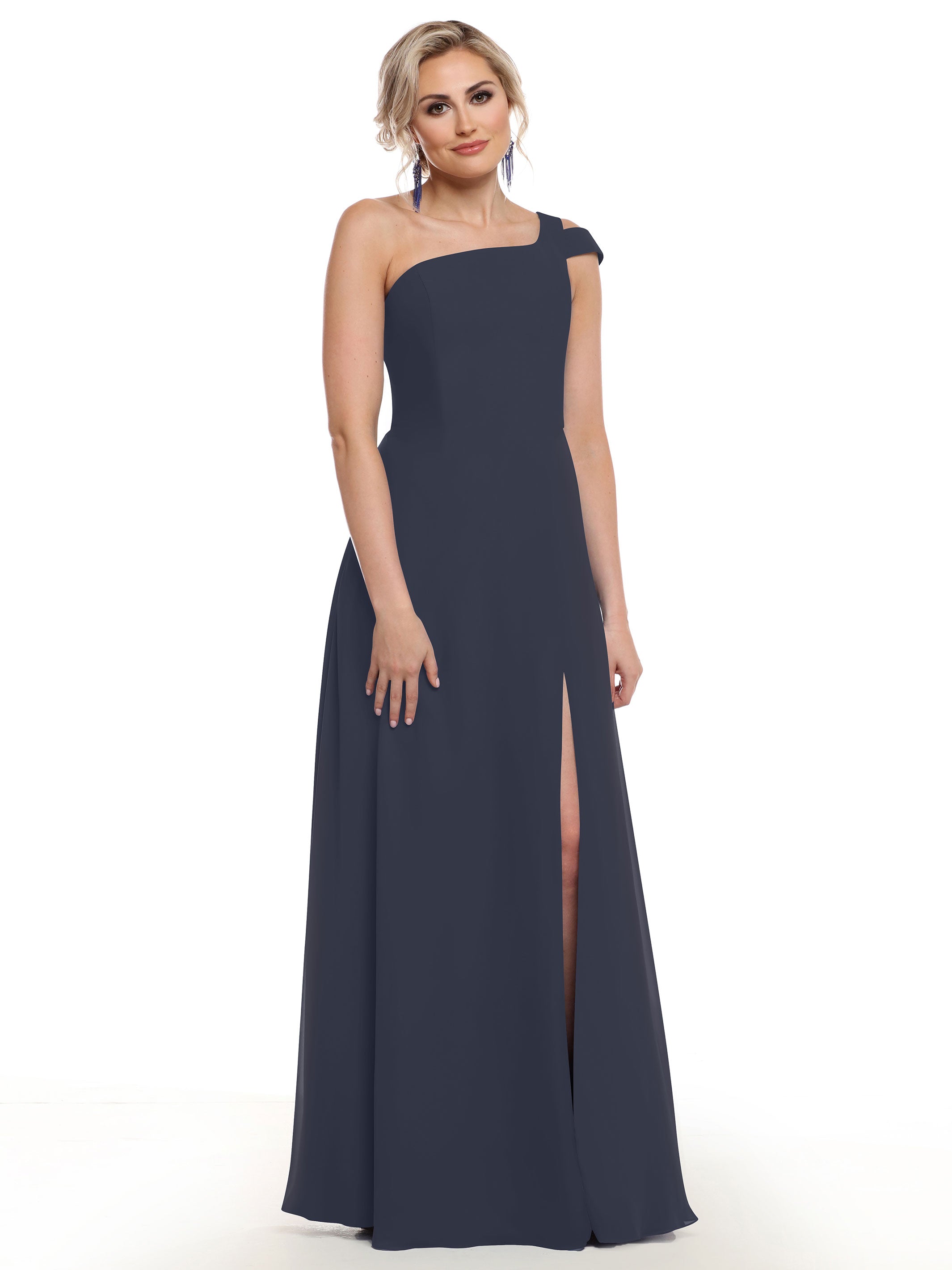 Elegant 80139 Chiffon A-Line One Shoulder Bridesmaid Dress with High Slit - Perfect for Weddings, Formal Events & Evening Parties