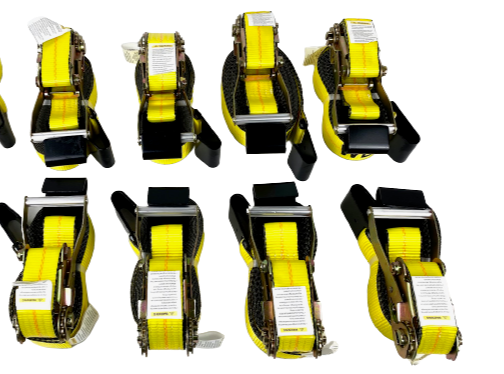 8-Pack 2 x 27' Yellow Heavy-Duty Ratchet Straps with Flat Hooks - 3,335 lbs Break Strength - for Trucking, Cargo Securing & Moving Supplies (8-Pack)