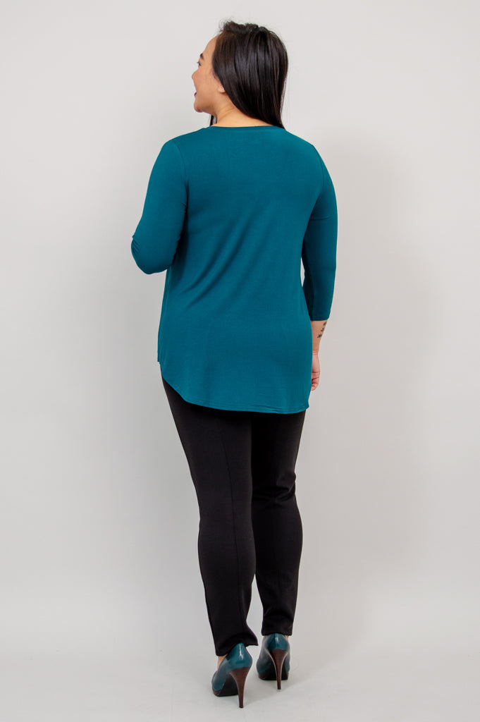 Jackie 3/4 Sleeve Bamboo Top for Women - Soft & Breathable Teal Green Shirt - Perfect for Yoga, Workout & Casual Wear