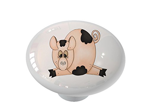 Chubby Little Pig Ceramic Drawer Knob - Cute Animal Cabinet Pulls for Kitchen, Bathroom & Furniture - Handmade Farmhouse Decor Hardware for Dressers & Cabinets