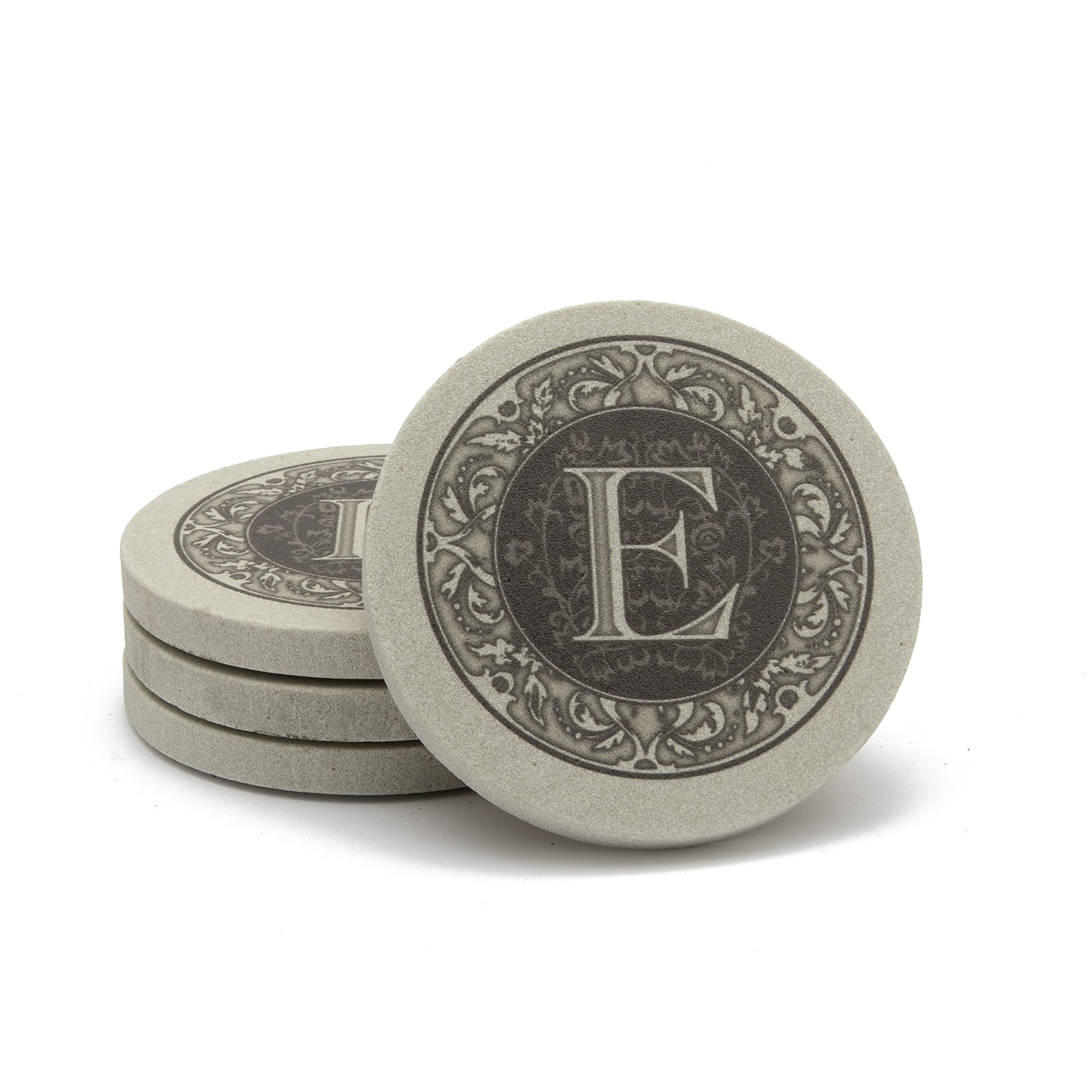 Thirstystone Monogram Letter E Absorbent Sandstone Coaster Set of 4 - Made in USA, Decorative & Functional Drink Coasters for Home, Office, Bar - Perfect for Protecting Tables from Water Rings & Stains