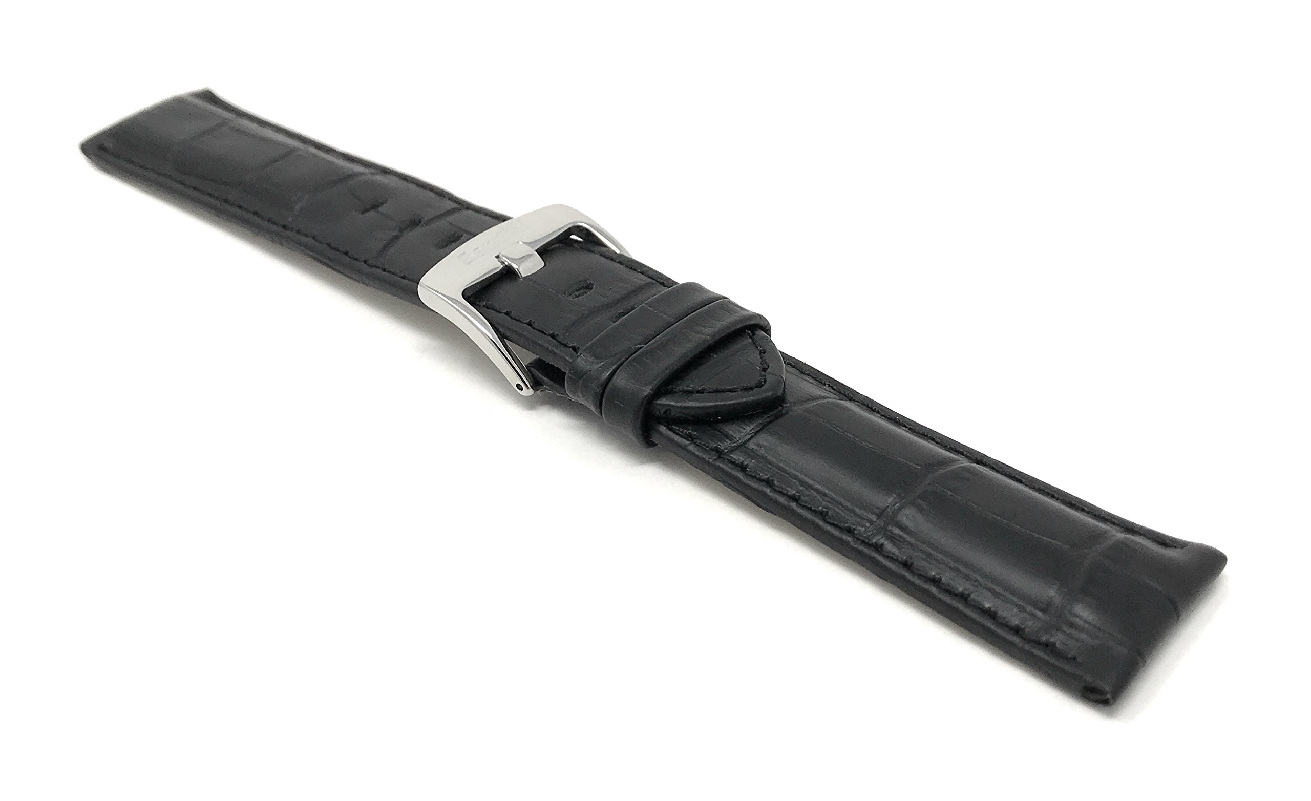 20mm Alligator Leather Watch Band for Men - Classic & Smart Watches - Black Strap for Daily Wear