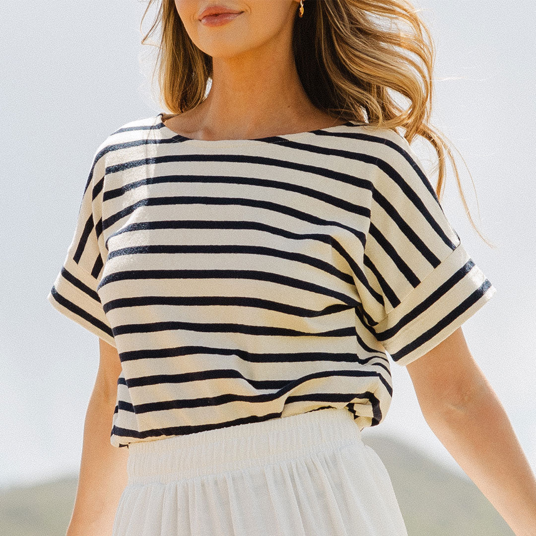 Boss Tee - Navy Striped Men's Casual T-Shirt | Comfortable Cotton Crew Neck Shirt for Everyday Wear | Perfect for Work, Travel & Weekend Outings