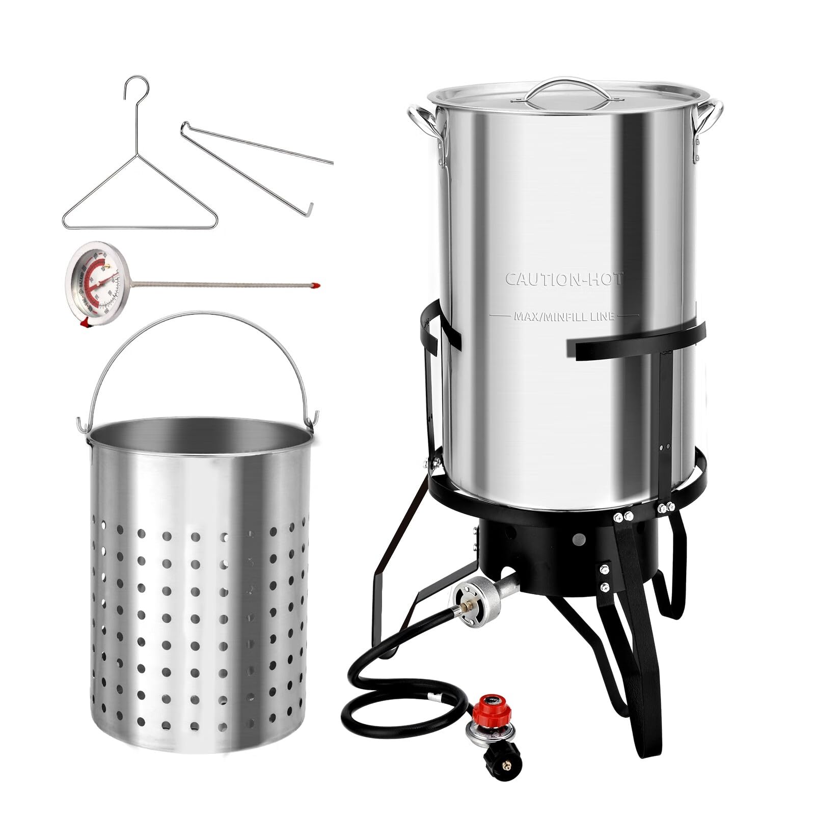 ROVSUN 50QT Outdoor Propane Turkey Fryer Kit - Stainless Steel Boiler with Steamer Basket, 54,000 BTU Gas Burner - Perfect for Deep Frying Turkey, Seafood Boil, Crawfish & Outdoor Cooking - Includes High Pressure Regulator & Hose
