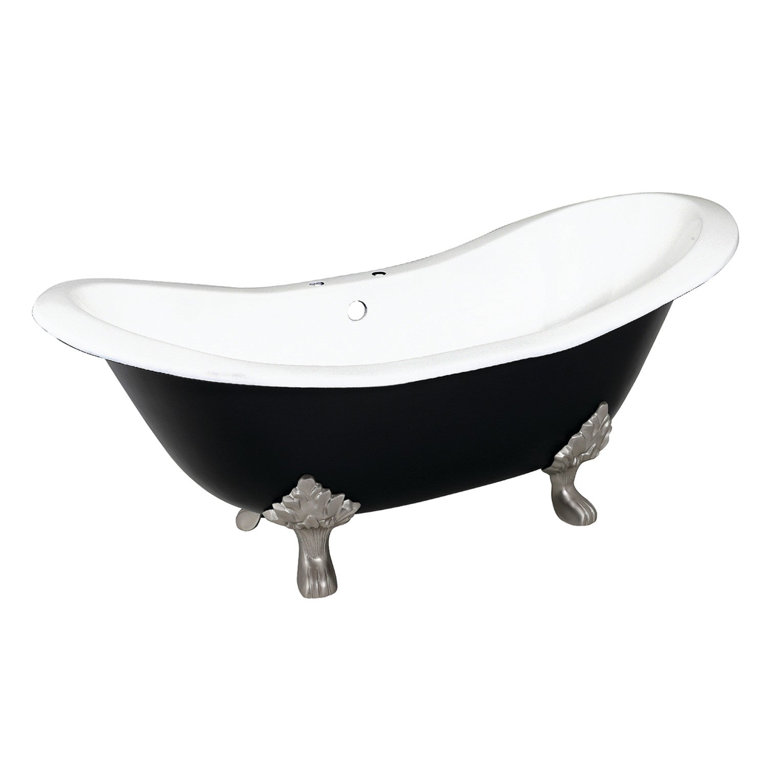 Aqua Eden 72 Inch Cast Iron Oval Double Slipper Clawfoot Bathtub - Black/White/Brushed Nickel Finish with 7 Inch Faucet Drillings | Vintage Freestanding Soaking Tub for Bathroom Remodel & Luxury Spa Retreat