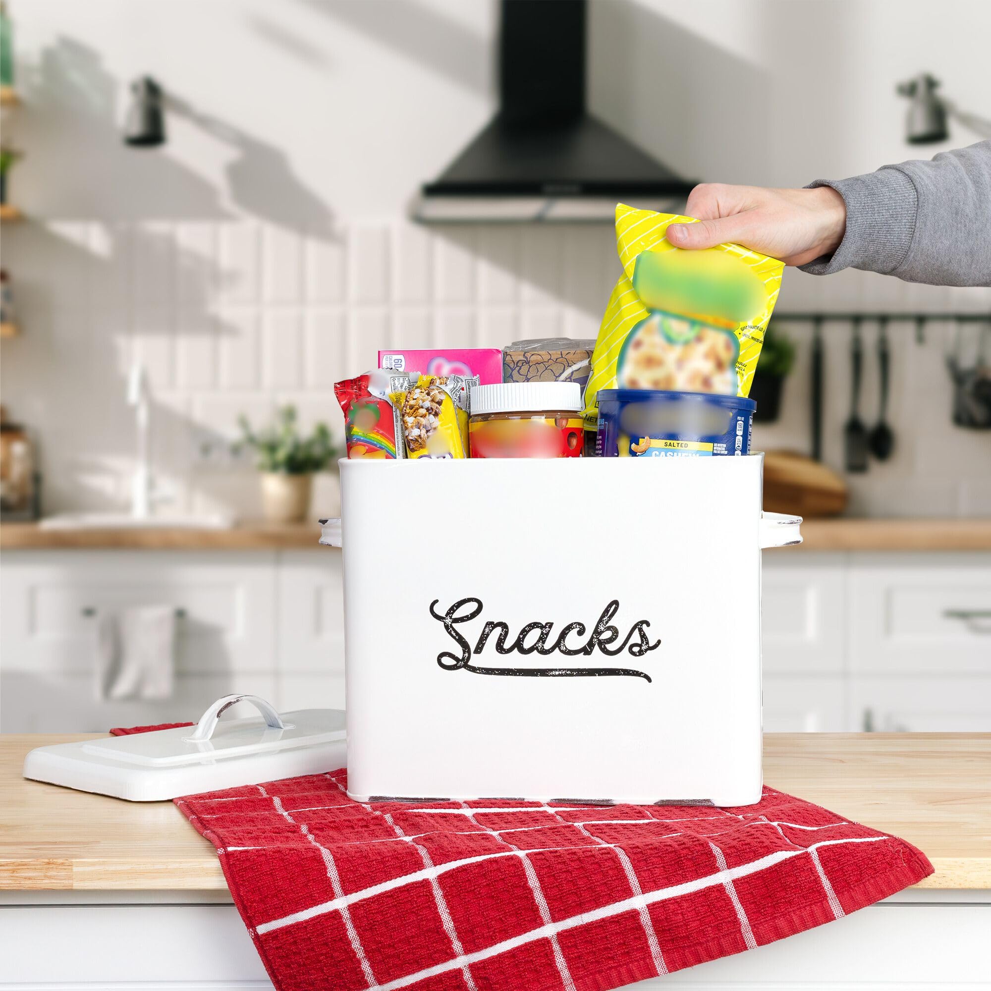 AuldHome Rustic White Enamel Snack Bin - Single Serving Snack Container for Kitchen, Pantry & Party | Perfect for Chips, Nuts, Candy & Snack Storage