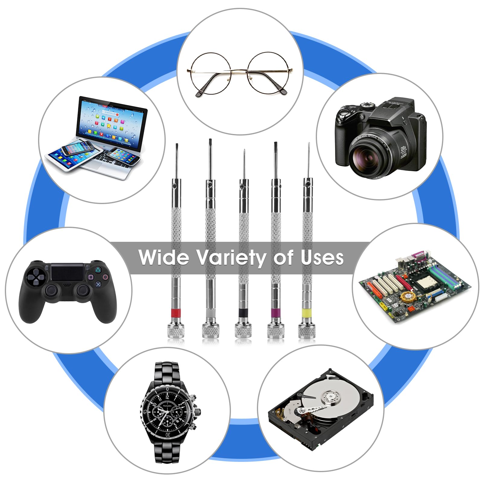 5Pcs Mini Slotted Screwdriver Set - Precision Watch & Jewelry Repair Kit with 5 Spare Bits (0.8mm-1.6mm) - Ideal for Eyeglasses, Electronics, Watches & Delicate Device Maintenance