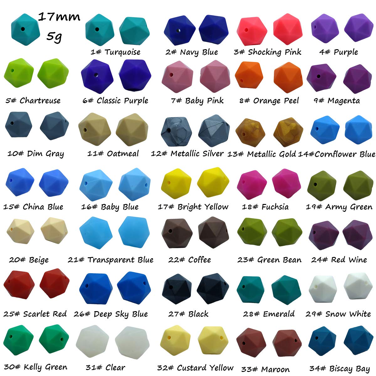 17mm Silicone Pearl Beads for DIY Jewelry & Keychains - 30pcs Hexagon Beads for Crafts & Gifts