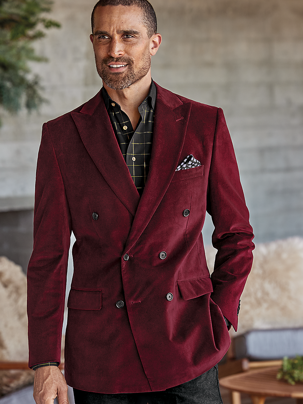Luxury Velvet Double Breasted Peak Lapel Blazer Jacket for Men - Burgundy Wine Color - Perfect for Weddings, Parties & Formal Events