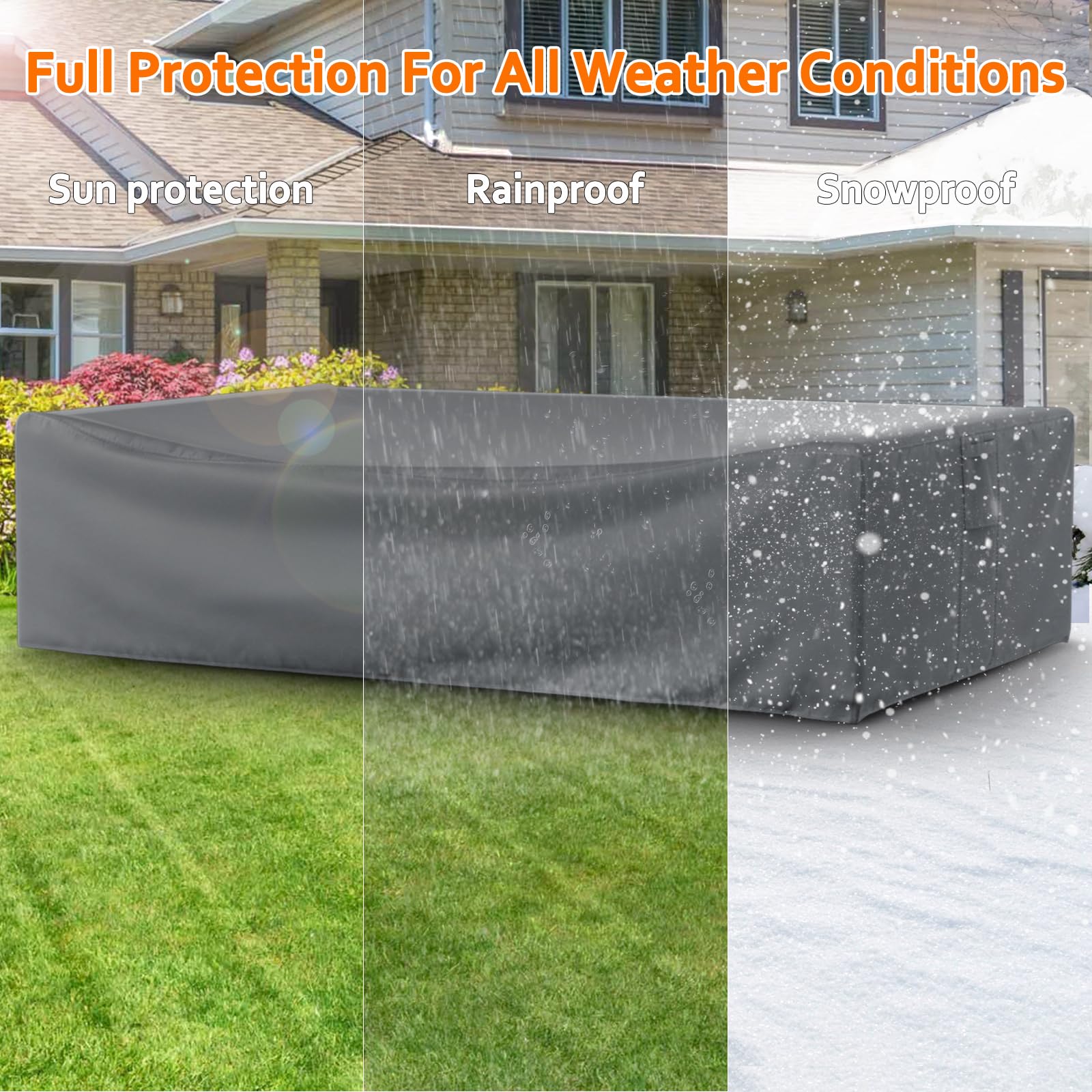 Waterproof 500D Heavy Duty Patio Furniture Covers for Outdoor Sectional Sofa - 98x78x32 Inches Windproof Buckle Design - Gray Weatherproof Covers for Patio Table & Chair Sets - Perfect for Backyard, Deck, Garden & Poolside Furniture Protection