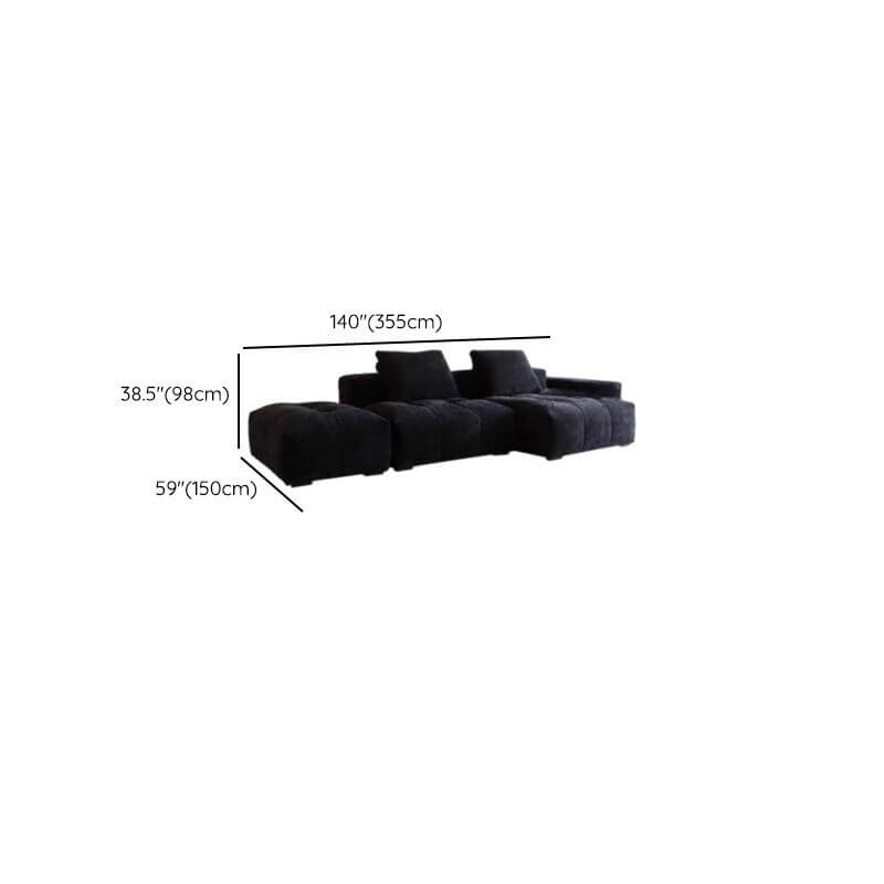 L-Shaped Sectional Sofa with Chaise Lounge - 4-Piece Reversible Modular Couch Set in Black Upholstery & Solid Pine Wood Frame | Perfect for Living Room, Family Room or Home Theater Seating