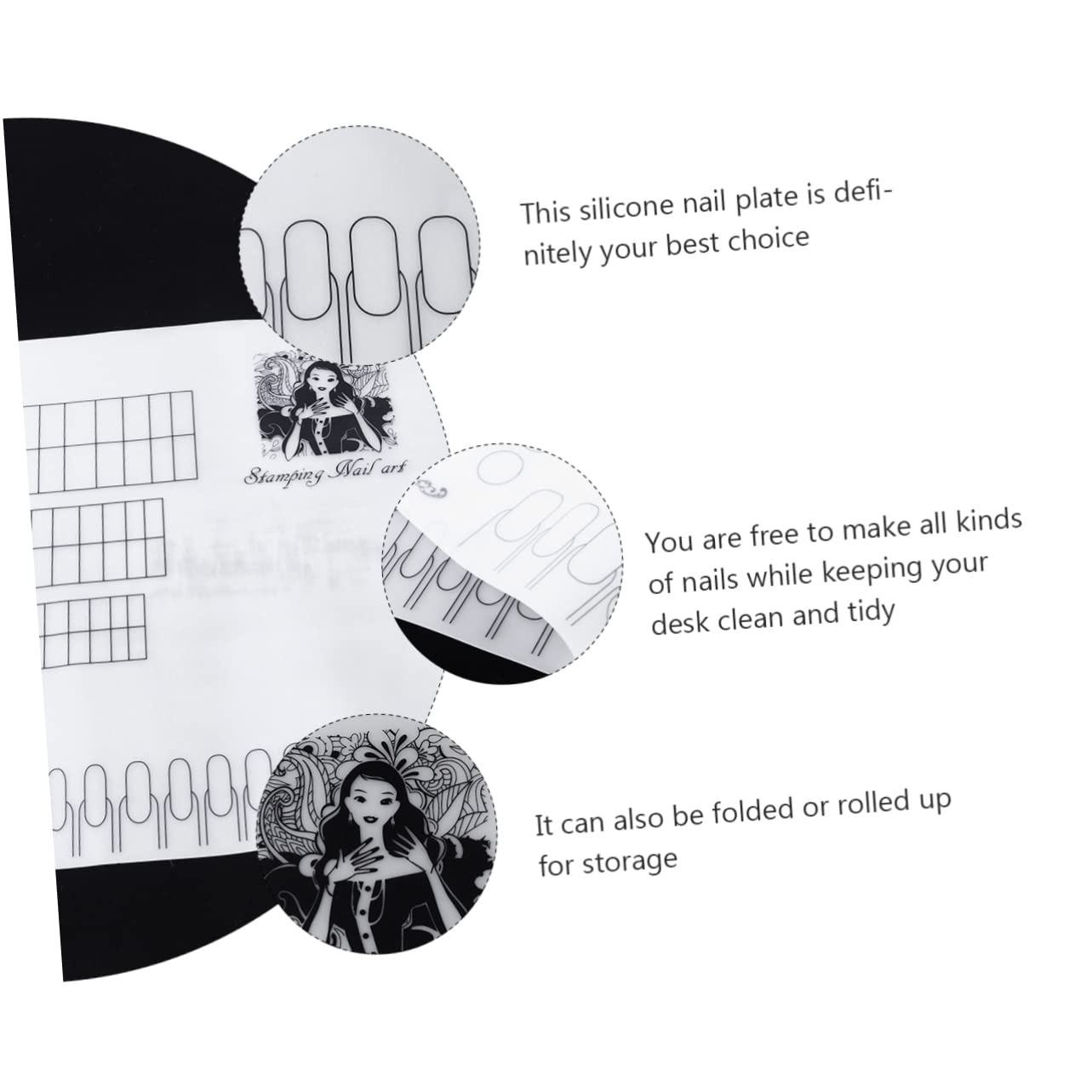 FOMIYES Silicone Manicure Mat for Nail Art Stamping - Non-Slip Nail Polish Coloring Pad with Sticker Guide - Perfect for DIY Nail Designs at Home & Salon Use