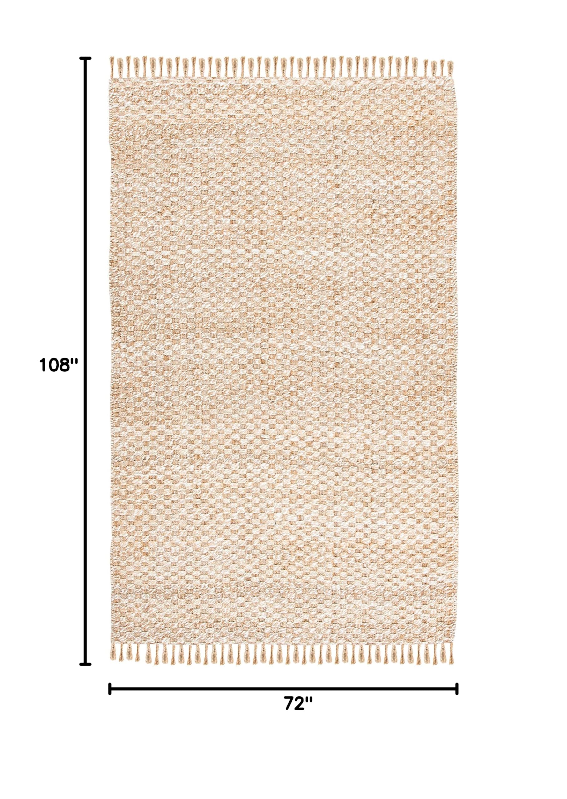 SAFAVIEH Natural Fiber Jute Area Rug 6' x 9' - Ivory & Beige Tassel Design, Handwoven Eco-Friendly Floor Mat for High Traffic Living Room, Bedroom, Dining Room | NF868A | Perfect for Boho, Farmhouse & Coastal Home Decor