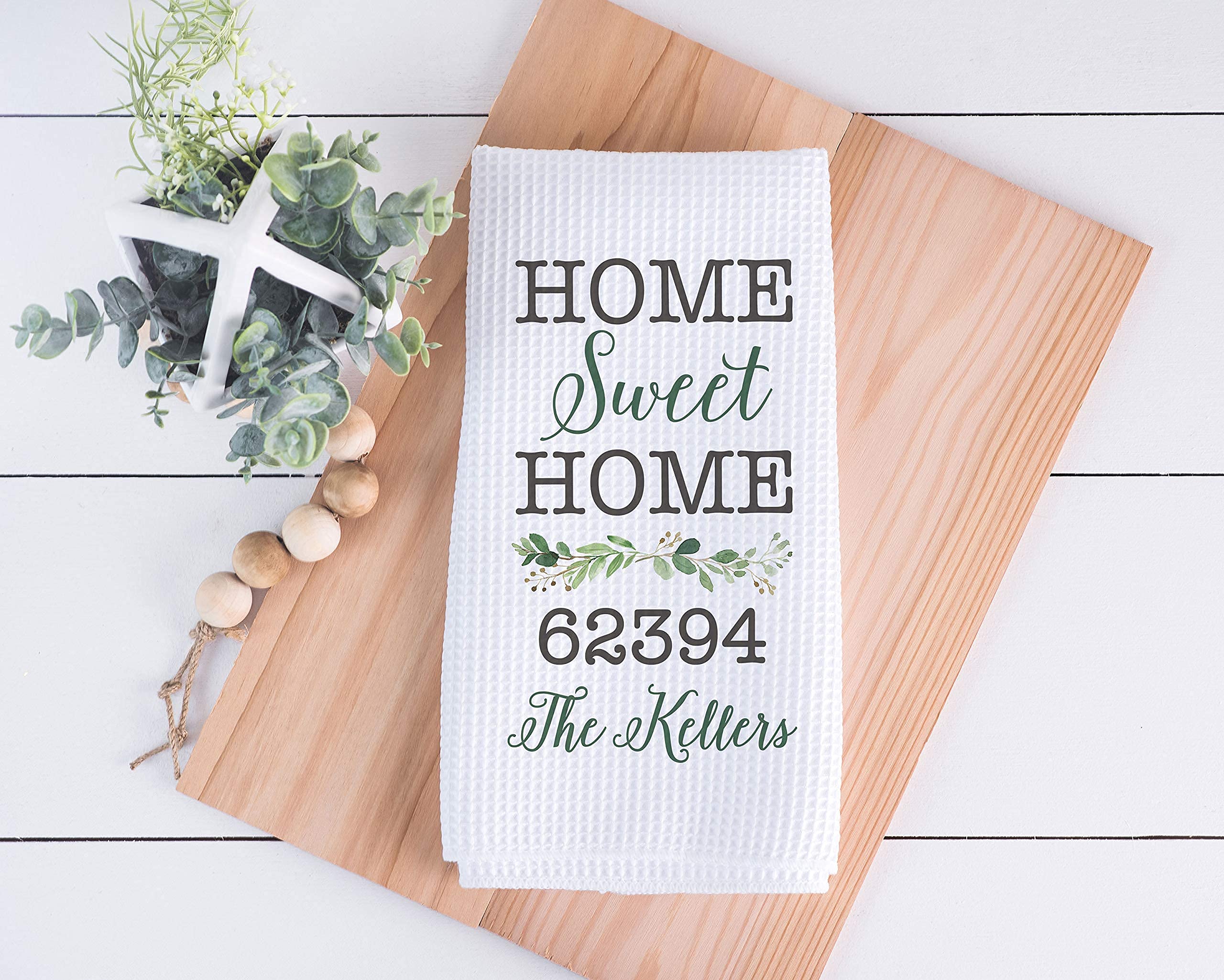 Custom 'Our First Home' Sweet Home Waffle Weave Dish Towel - Personalized Kitchen Towel Set for Newlyweds & Housewarming - Absorbent Cotton Tea Towels for Kitchen, Hostess Gifts & Wedding Presents - Perfect for Bridal Showers, New Homeowners & Anniversary Celebrations