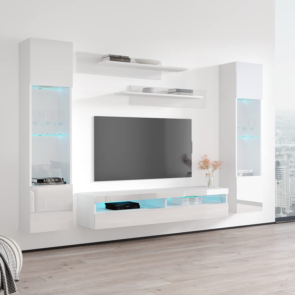 Modern Floating TV Stand with Storage & LED Lights - Wall-Mounted Entertainment Center for Bedroom & Living Room - 35