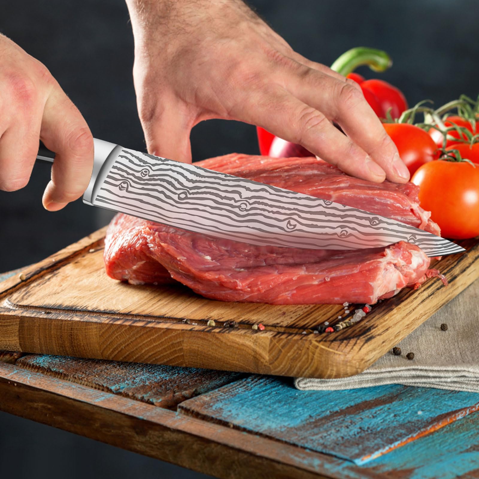BEWOS 8.3-Inch Professional Chef Knife Set with Sharpener - Ultra Sharp Stainless Steel Kitchen Knives for Cooking, Slicing & Chopping - Ergonomic Handle & Gift Box - Perfect for Home Chefs & Professional Kitchens