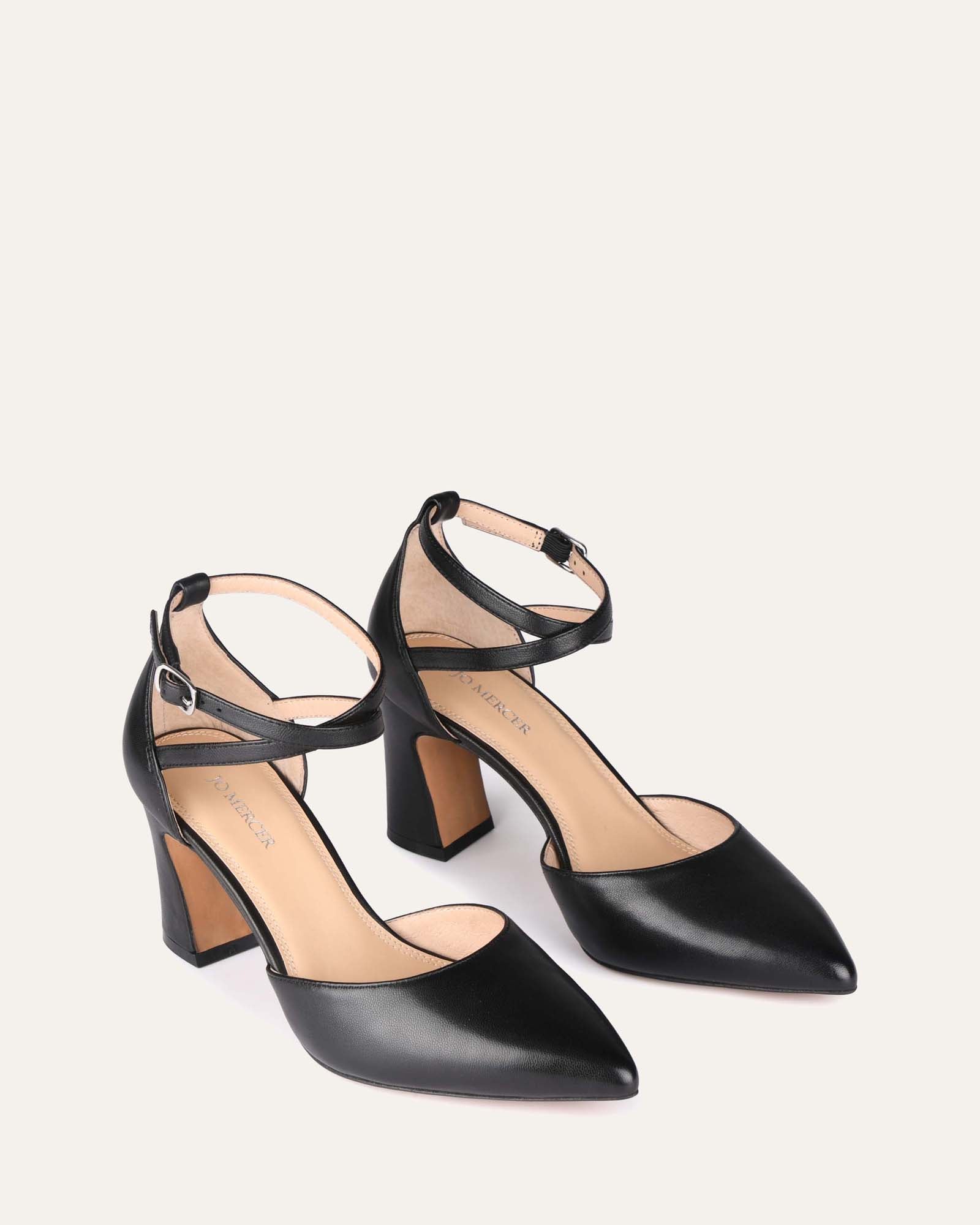 ALMA Black Leather Mid Heel Pumps for Women - Comfortable Office & Party Shoes for Professional and Evening Occasions