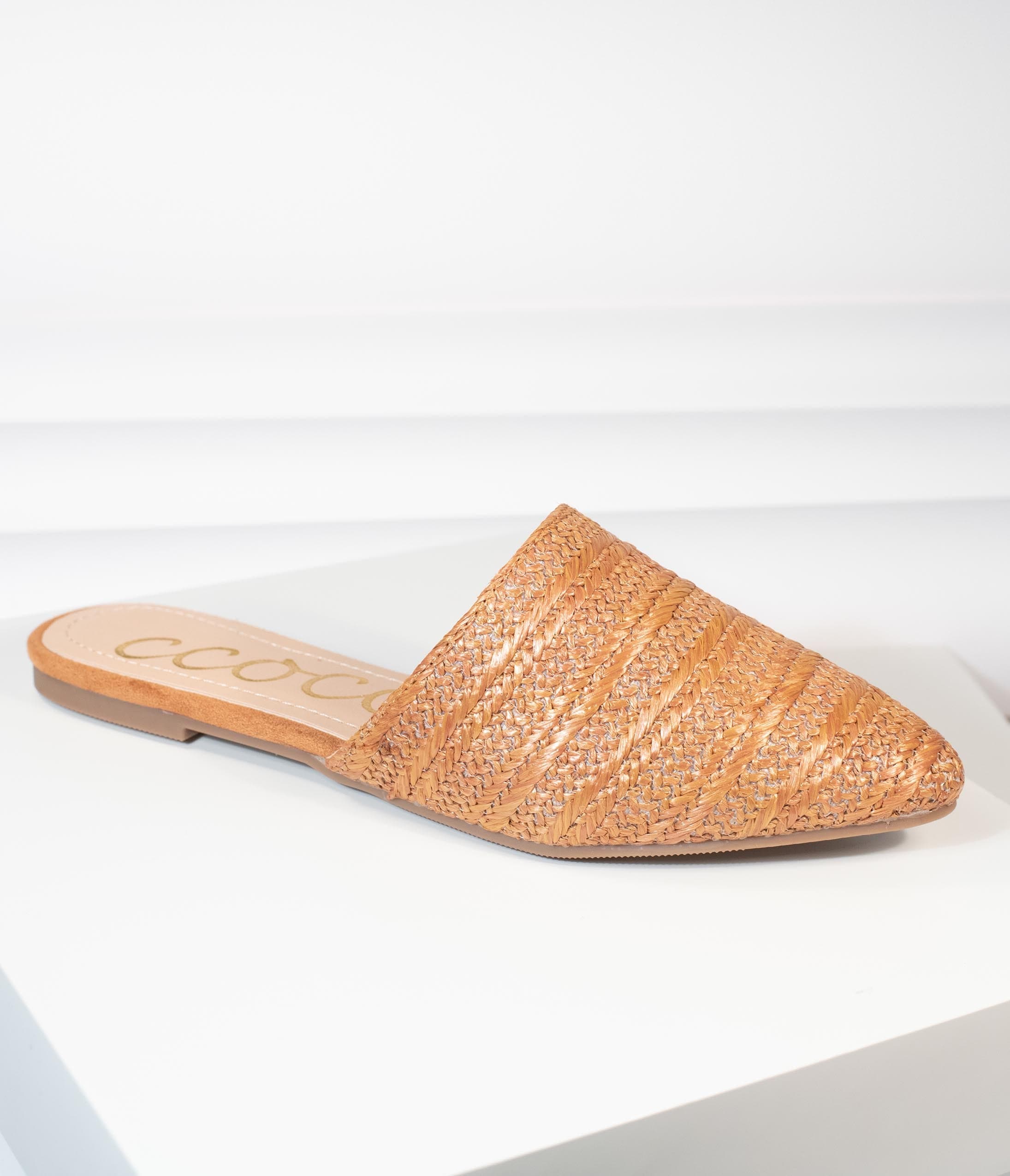 Tan Woven Straw Slip On Mules for Women - Comfortable Summer Slides - Beach, Pool & Casual Outfit Shoes